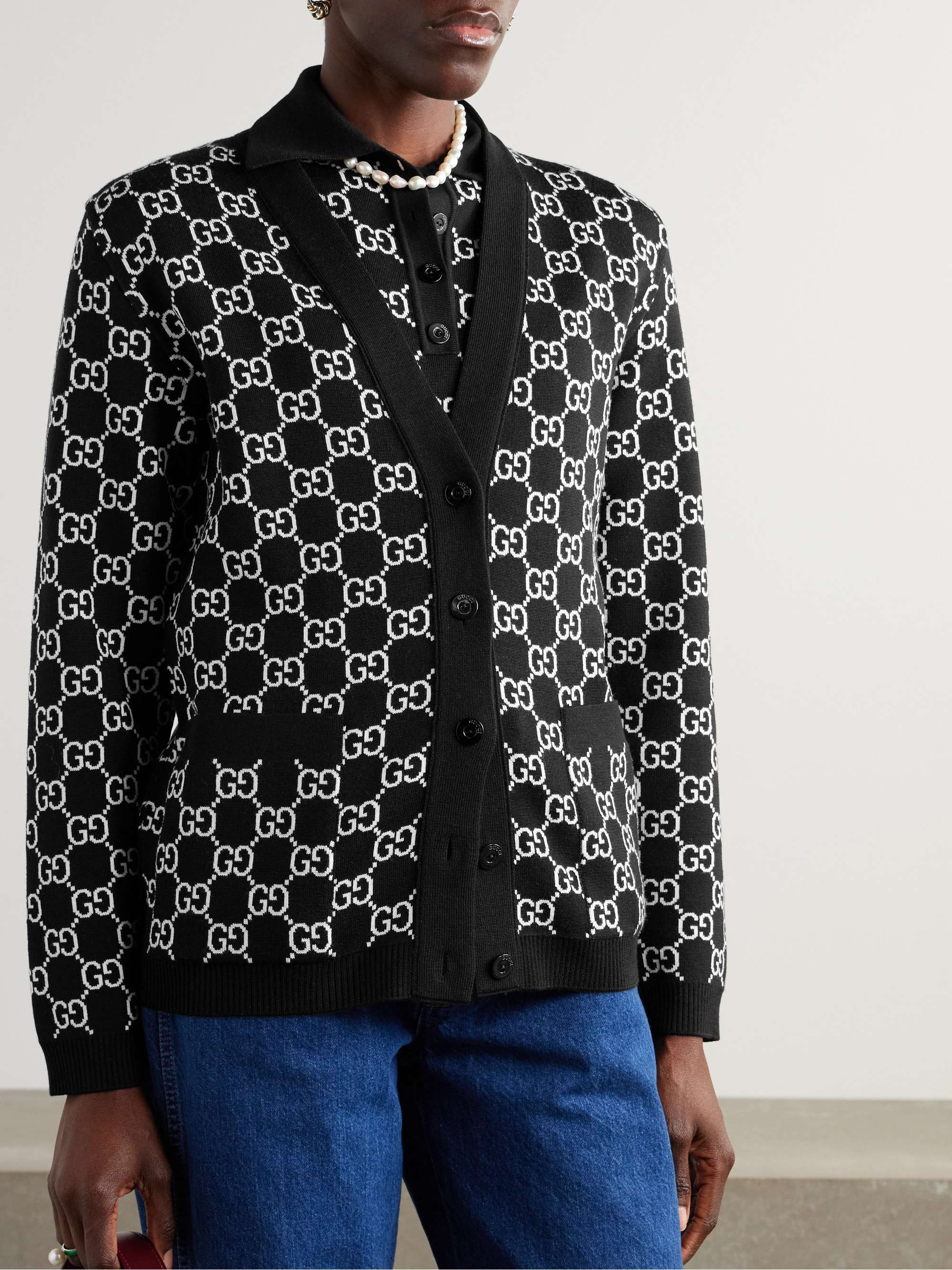 Reversible logo-jacquard wool-blend cardigan view