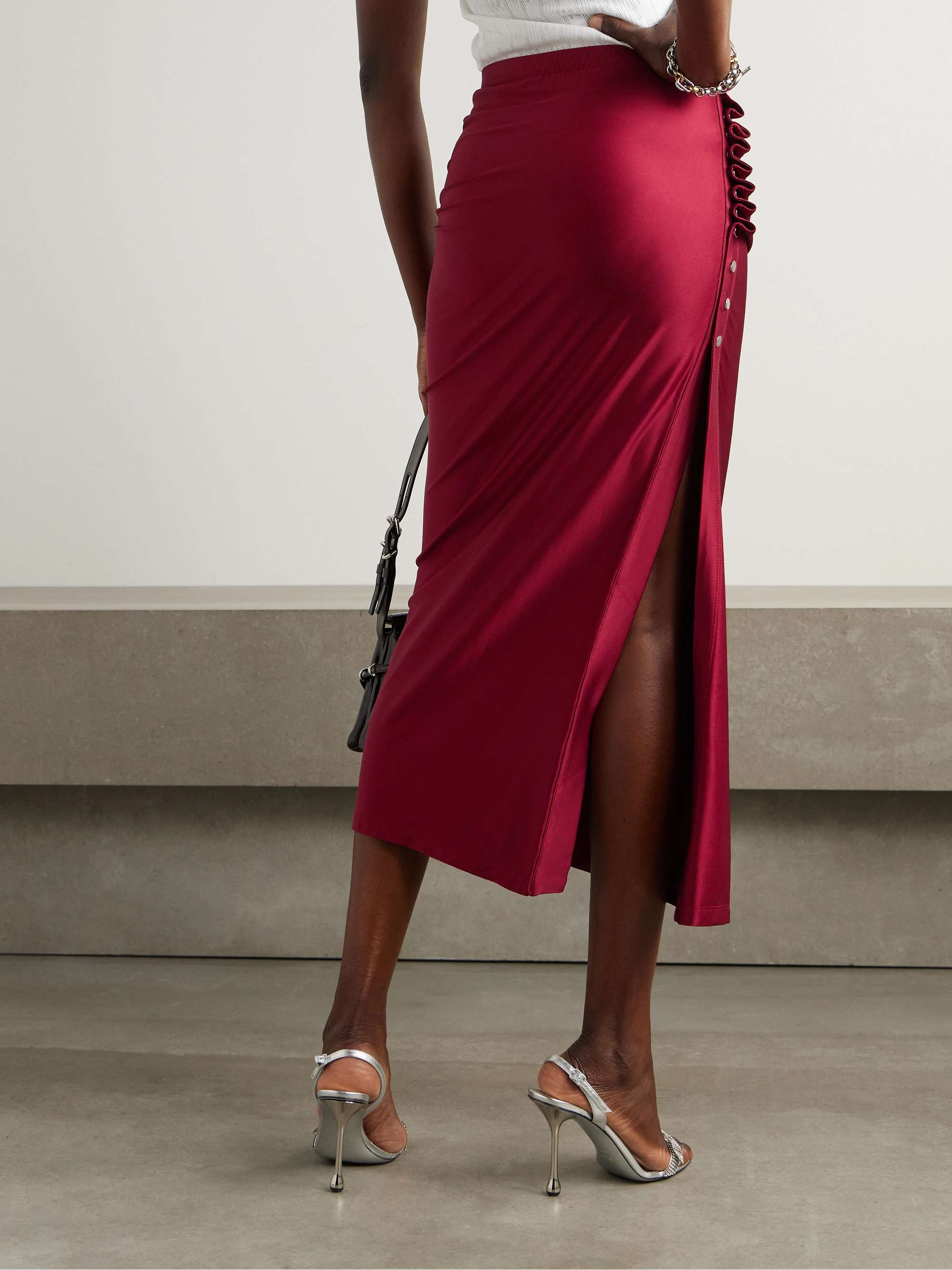 Gathered satin-jersey midi skirt view