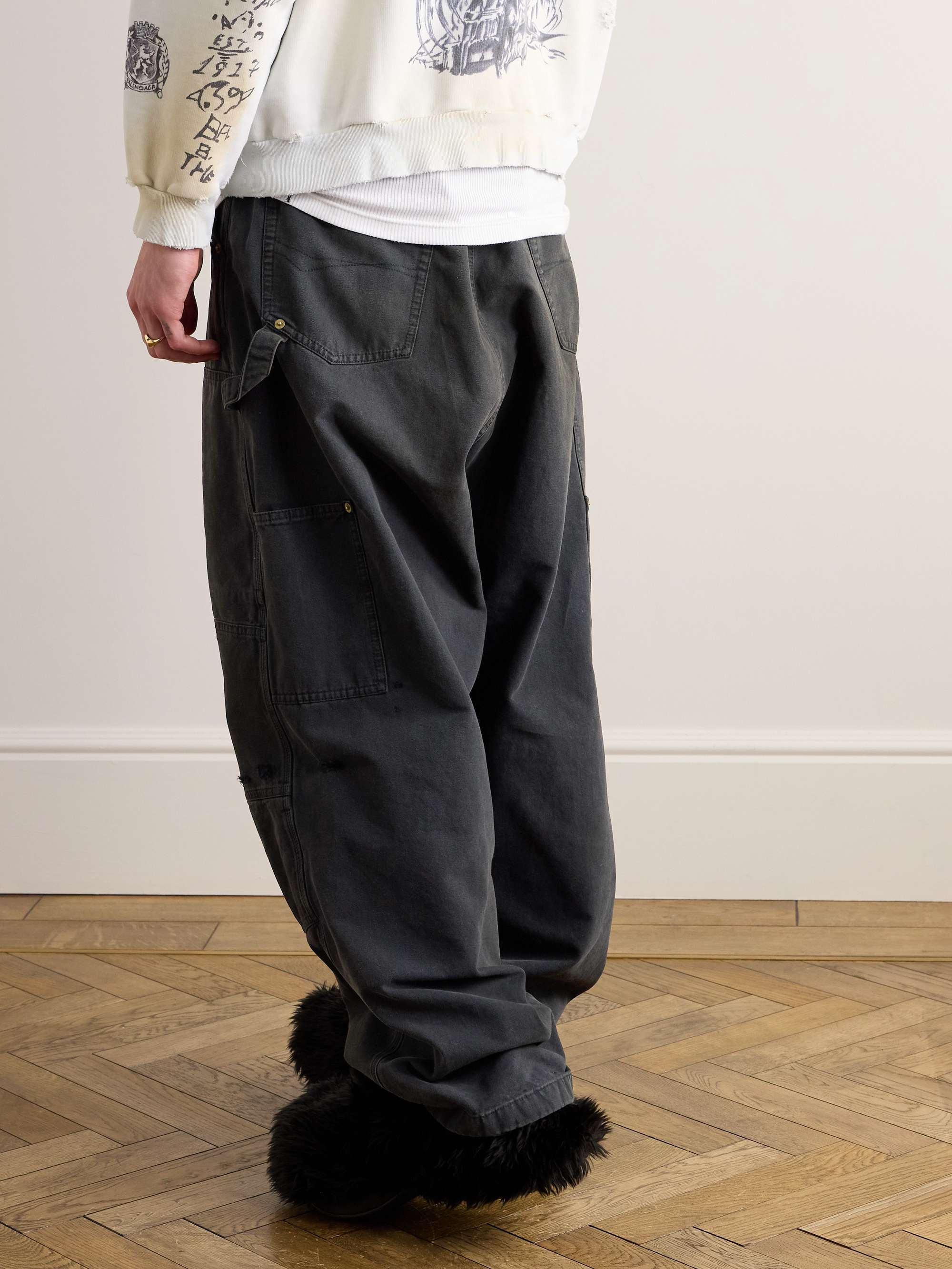 Double Knee Panelled Distressed Drawstring Jeans view