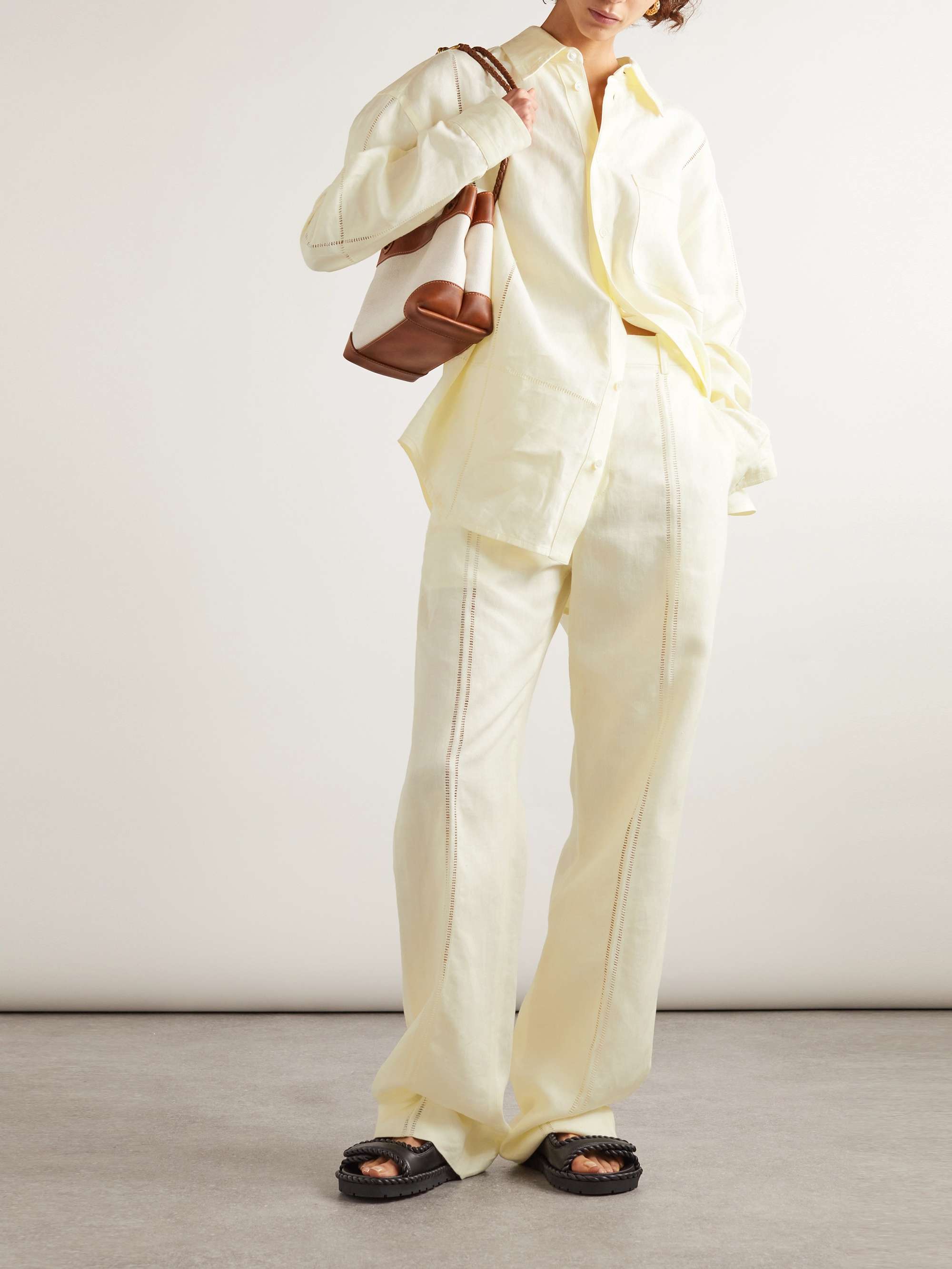 Embroidered linen straight-leg pants view