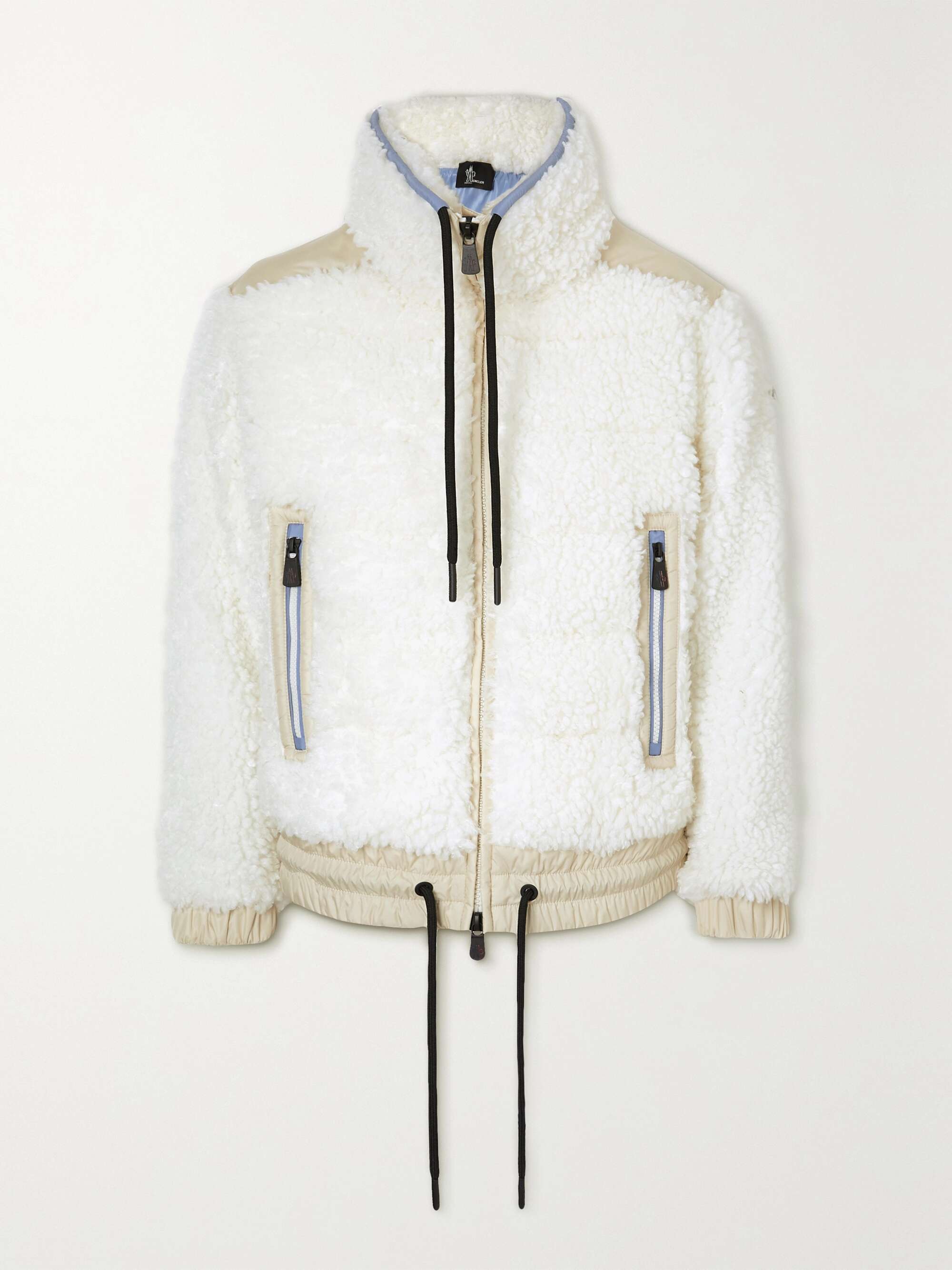 Appliquéd shell-paneled faux shearling down ski jacket view
