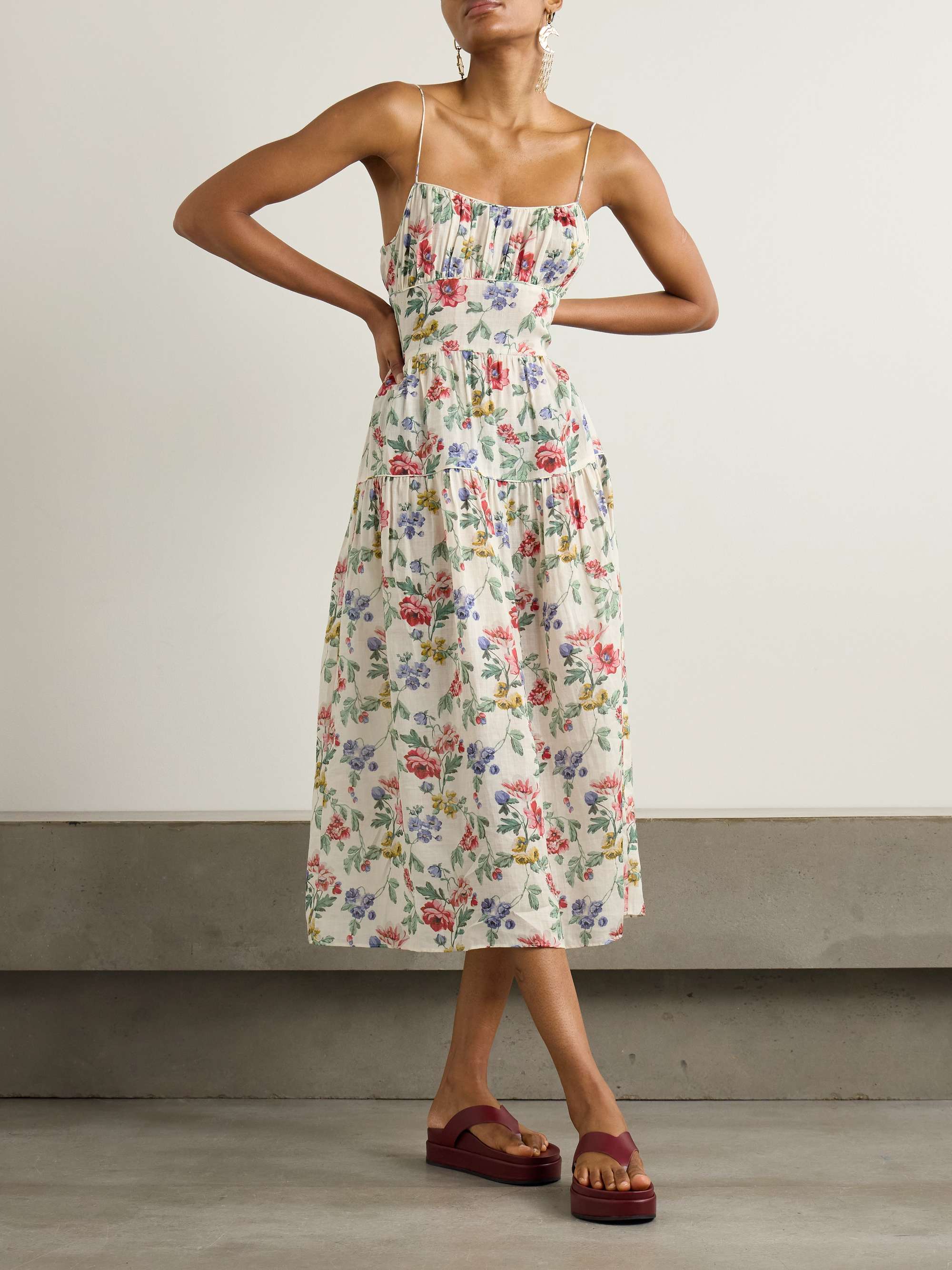 Benoit gathered tiered floral-print ramie midi dress view