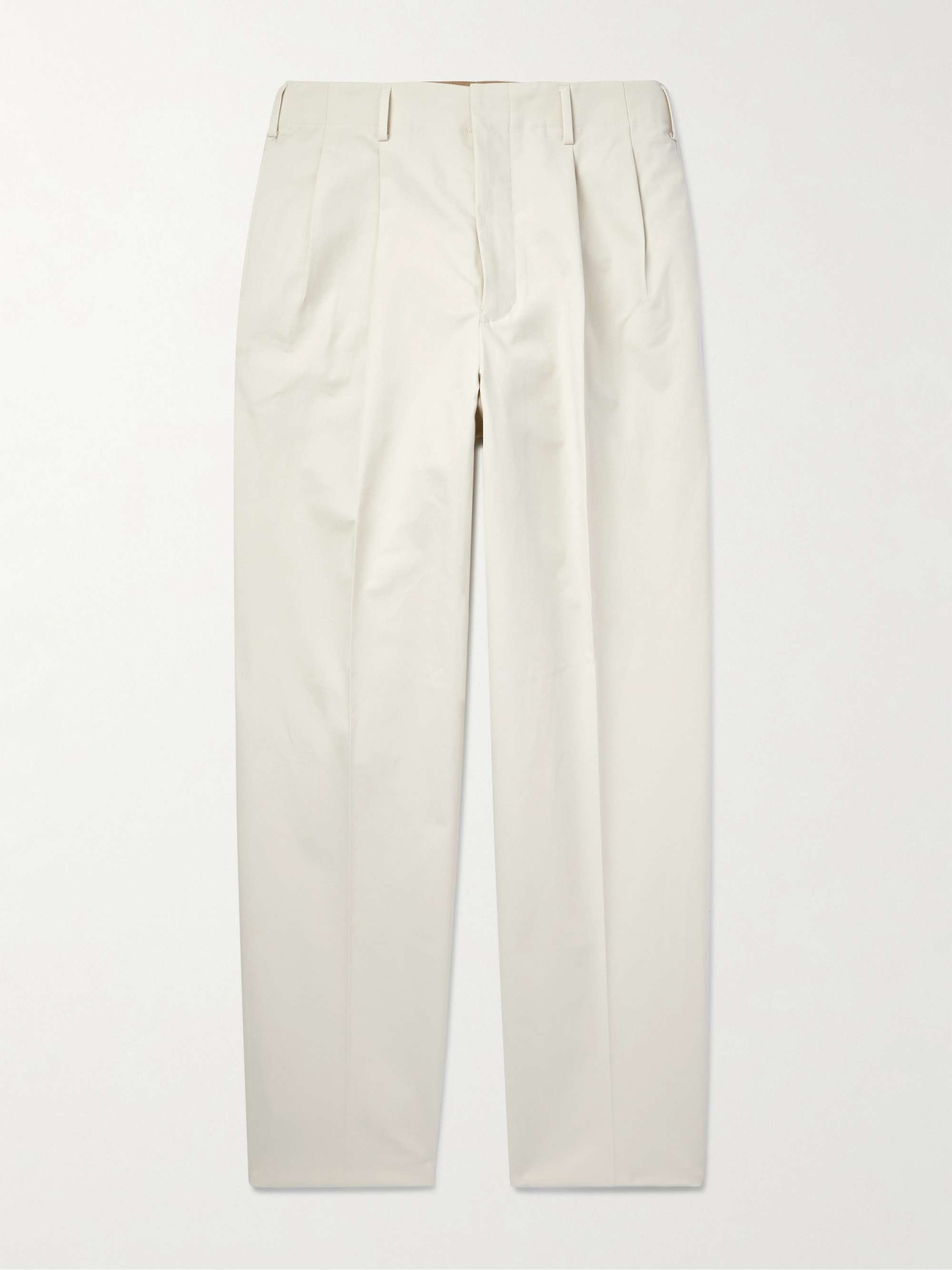 Gosen Straight-Leg Pleated Cotton-Blend Trousers view