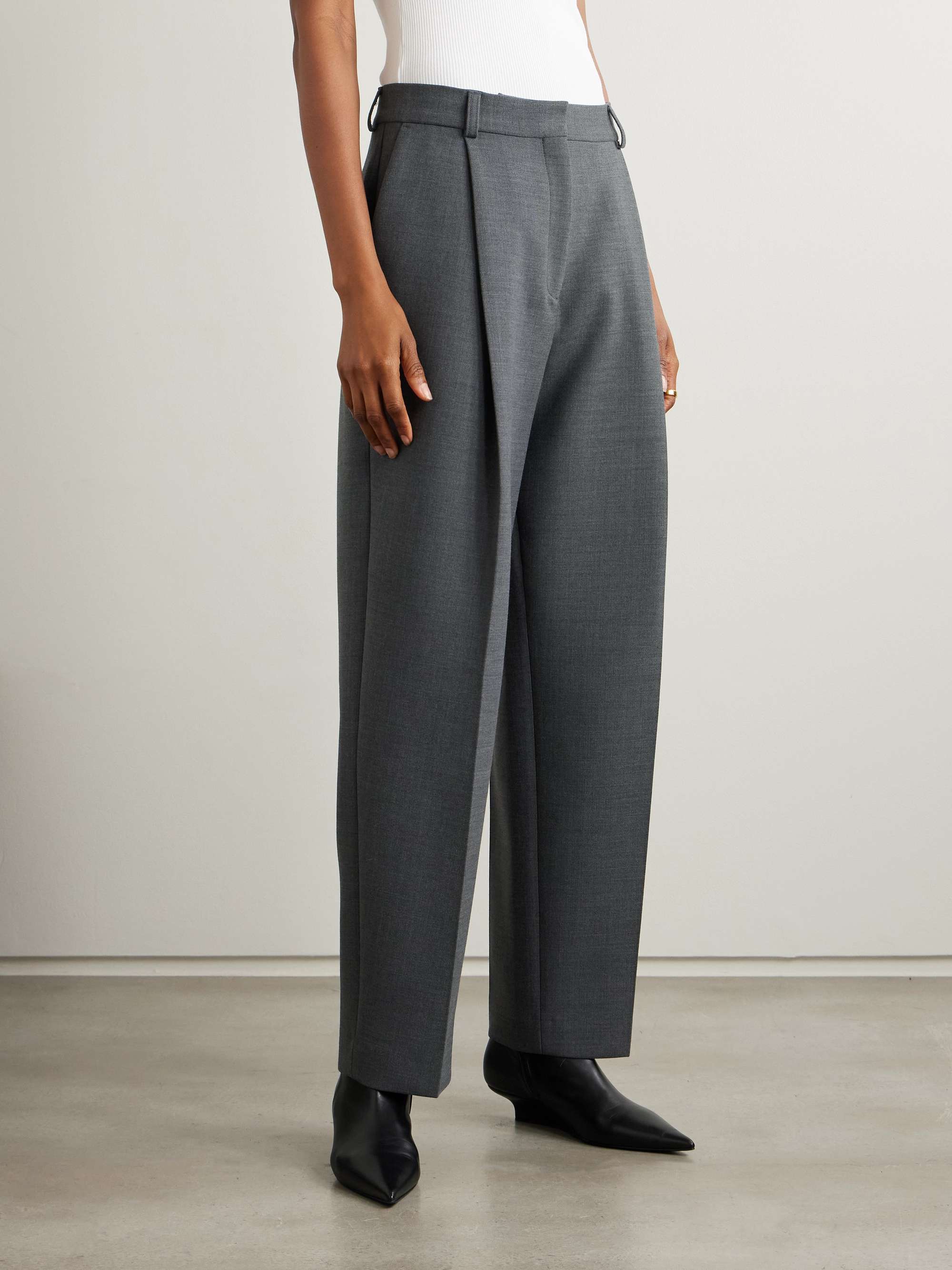 Pleated recycled-twill straight-leg pants view