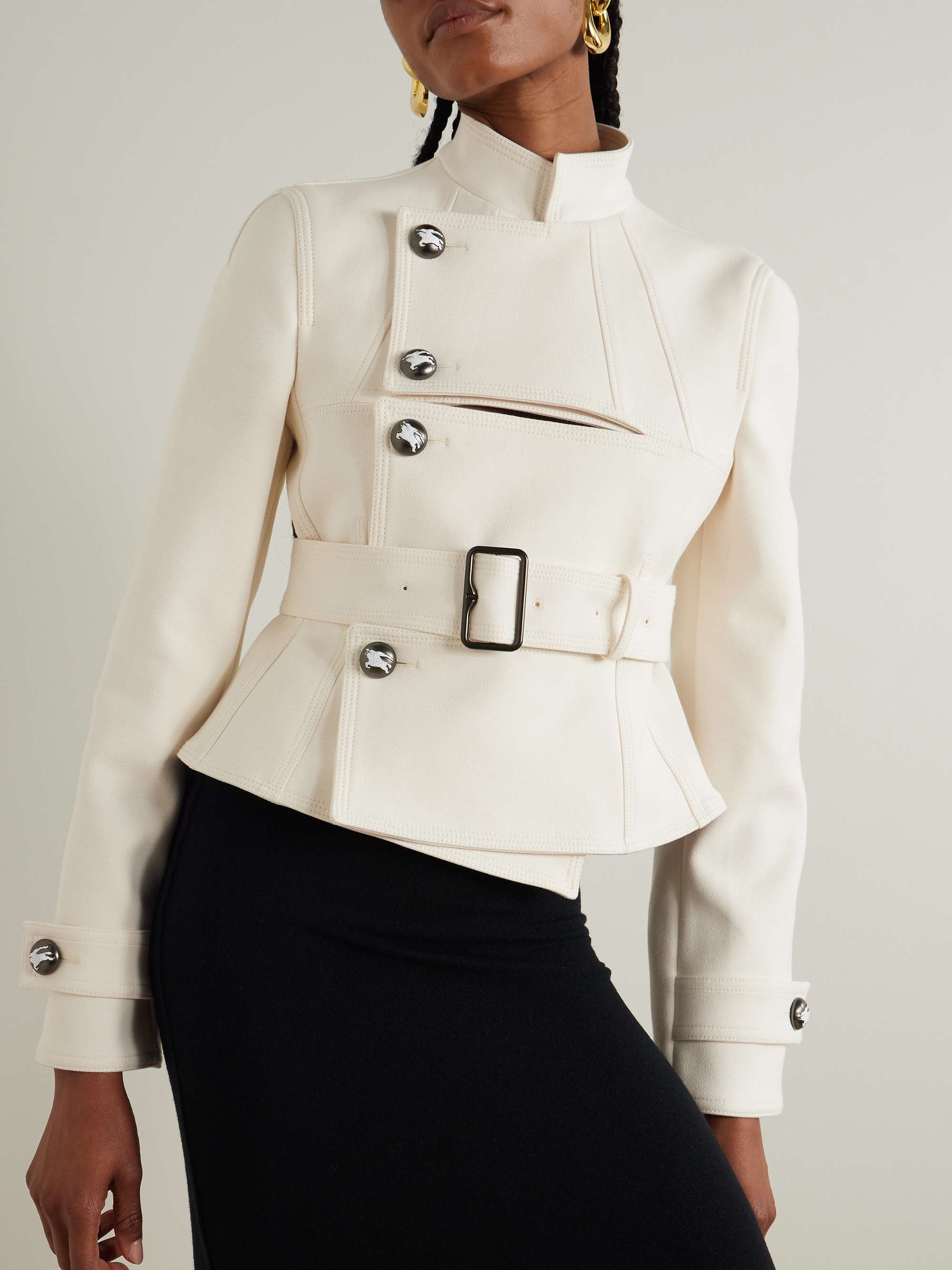 Embellished belted canvas jacket view