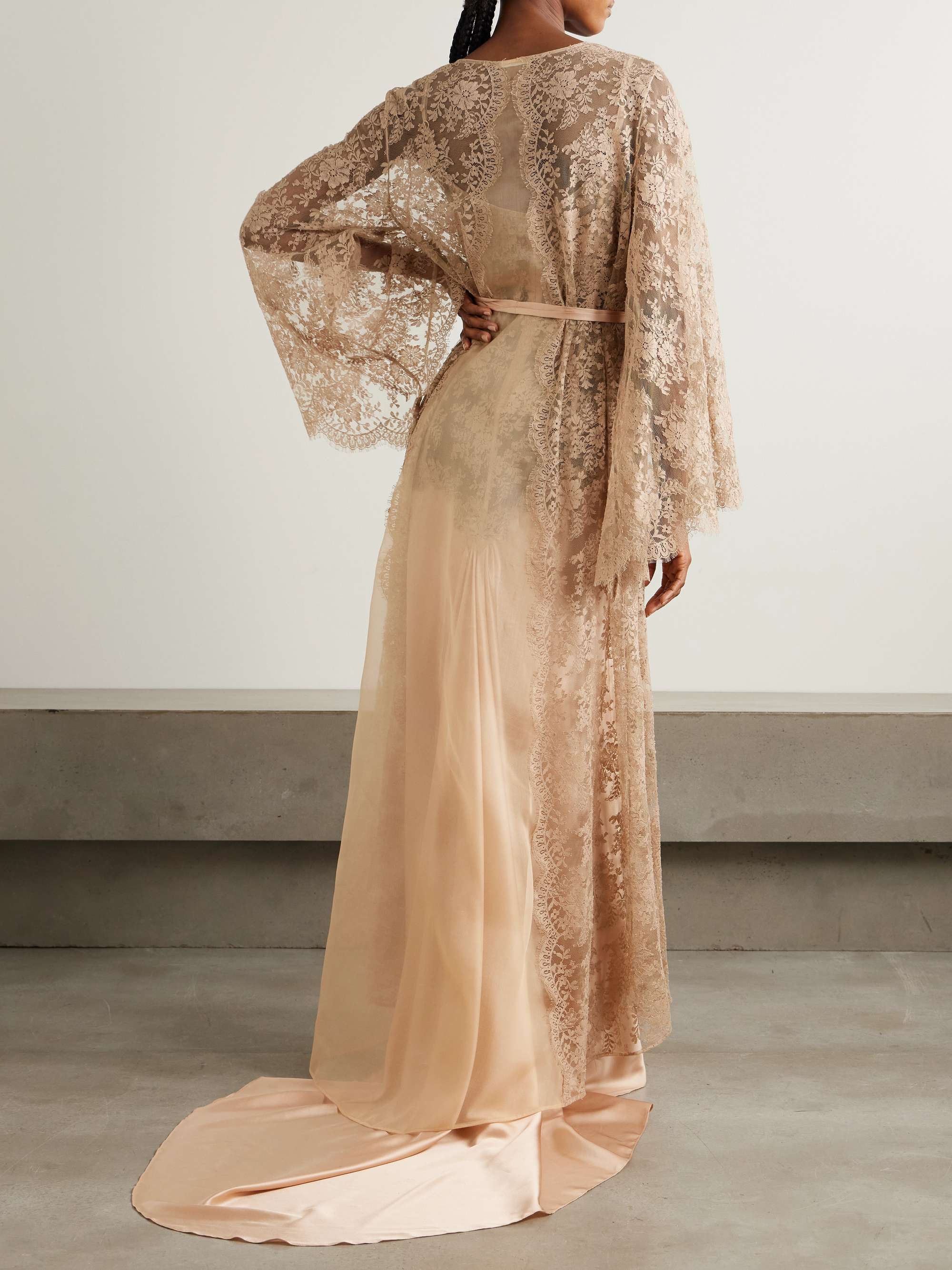 Classic Love belted satin-trimmed cotton-blend lace robe view