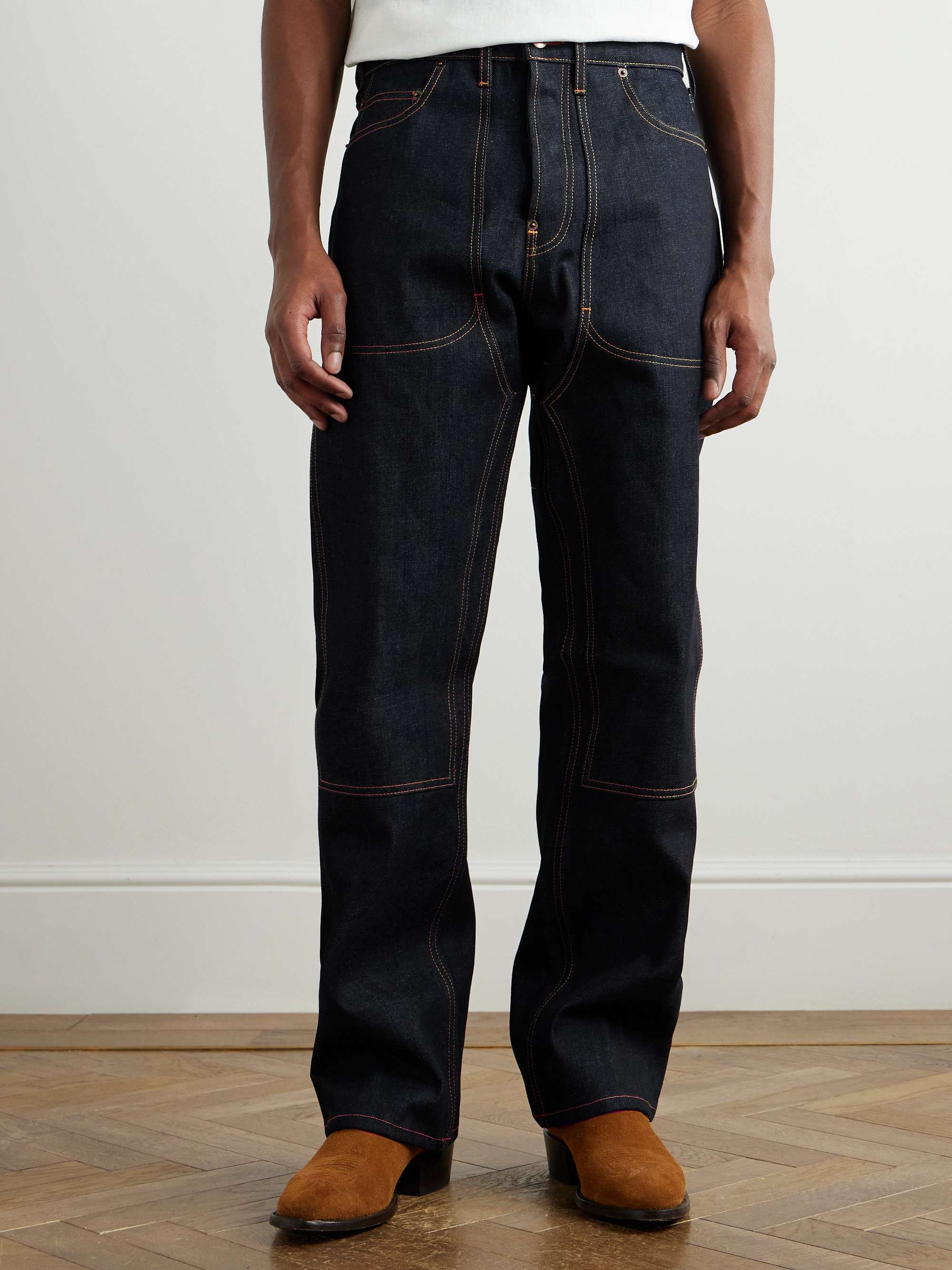 Straight-Leg Panelled Indigo-Dyed Jeans view