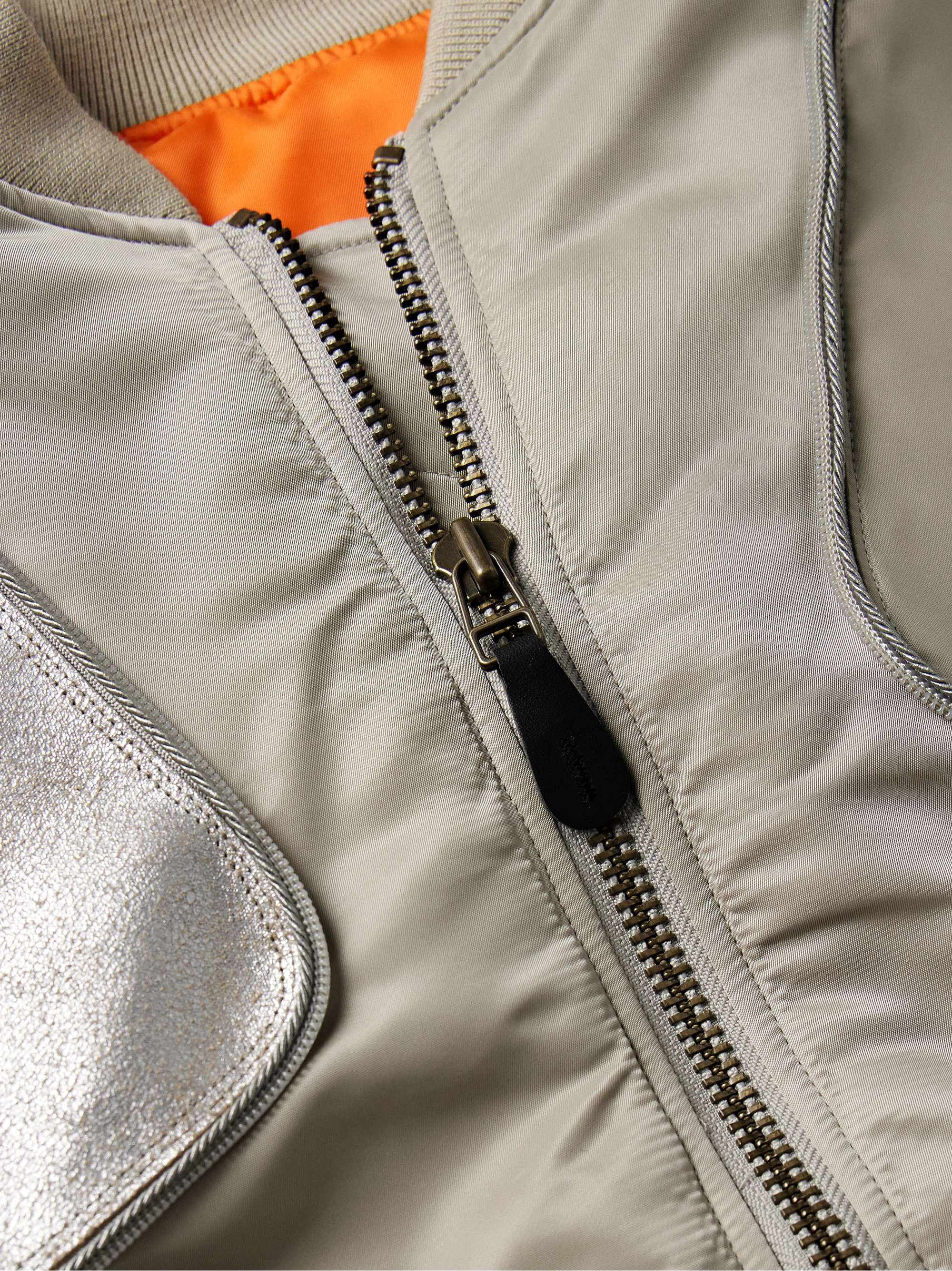 Sham Convertible Cracked Leather-Trimmed Shell Bomber Jacket view