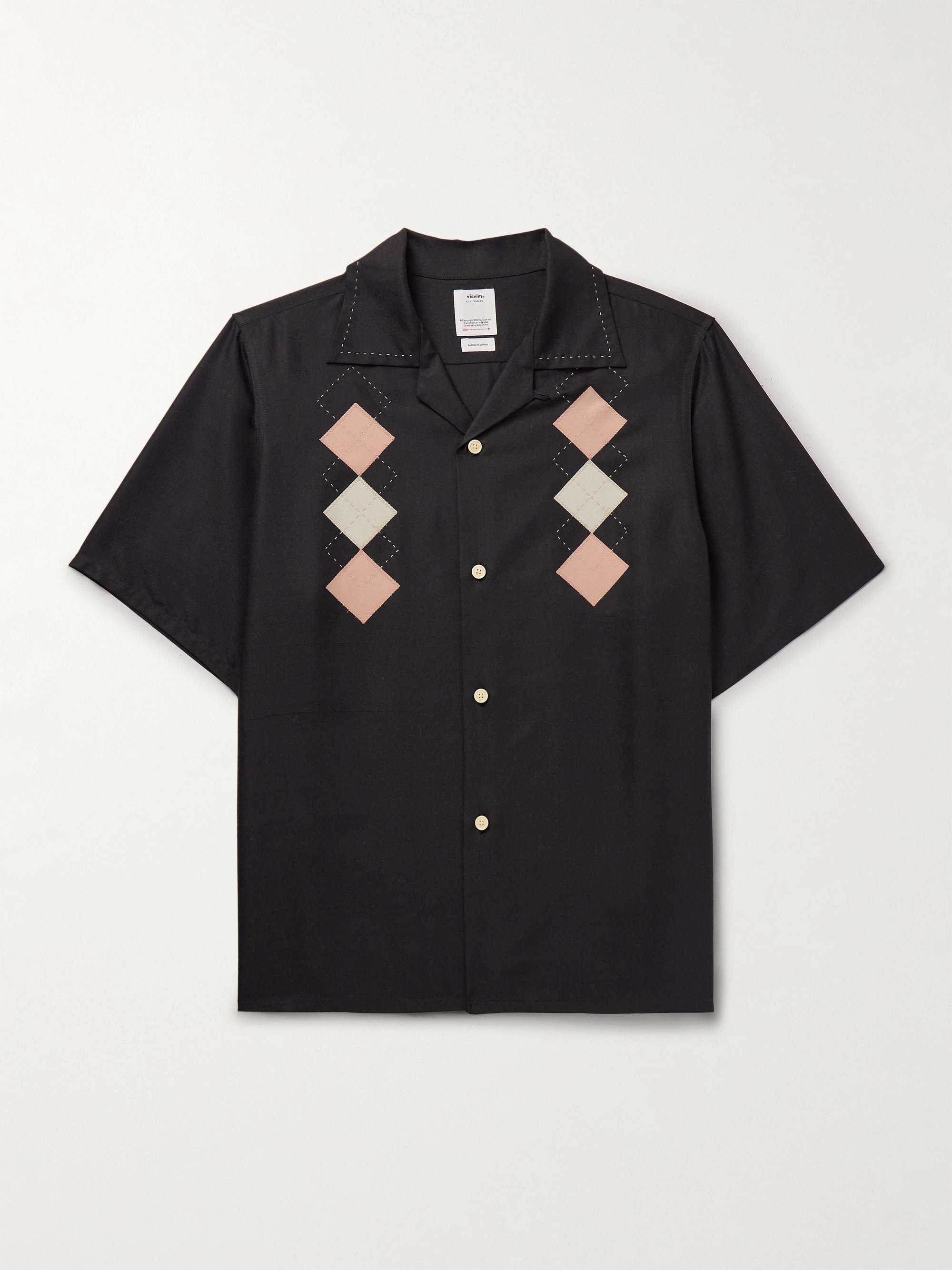 Keesey Convertible-Collar Embroidered Appliquéd Silk-Shantung Shirt view
