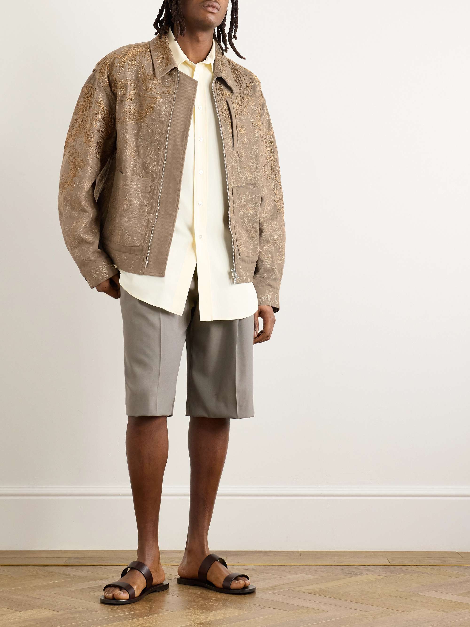 Metallic Embroidered Cotton-Twill Blouson Jacket view