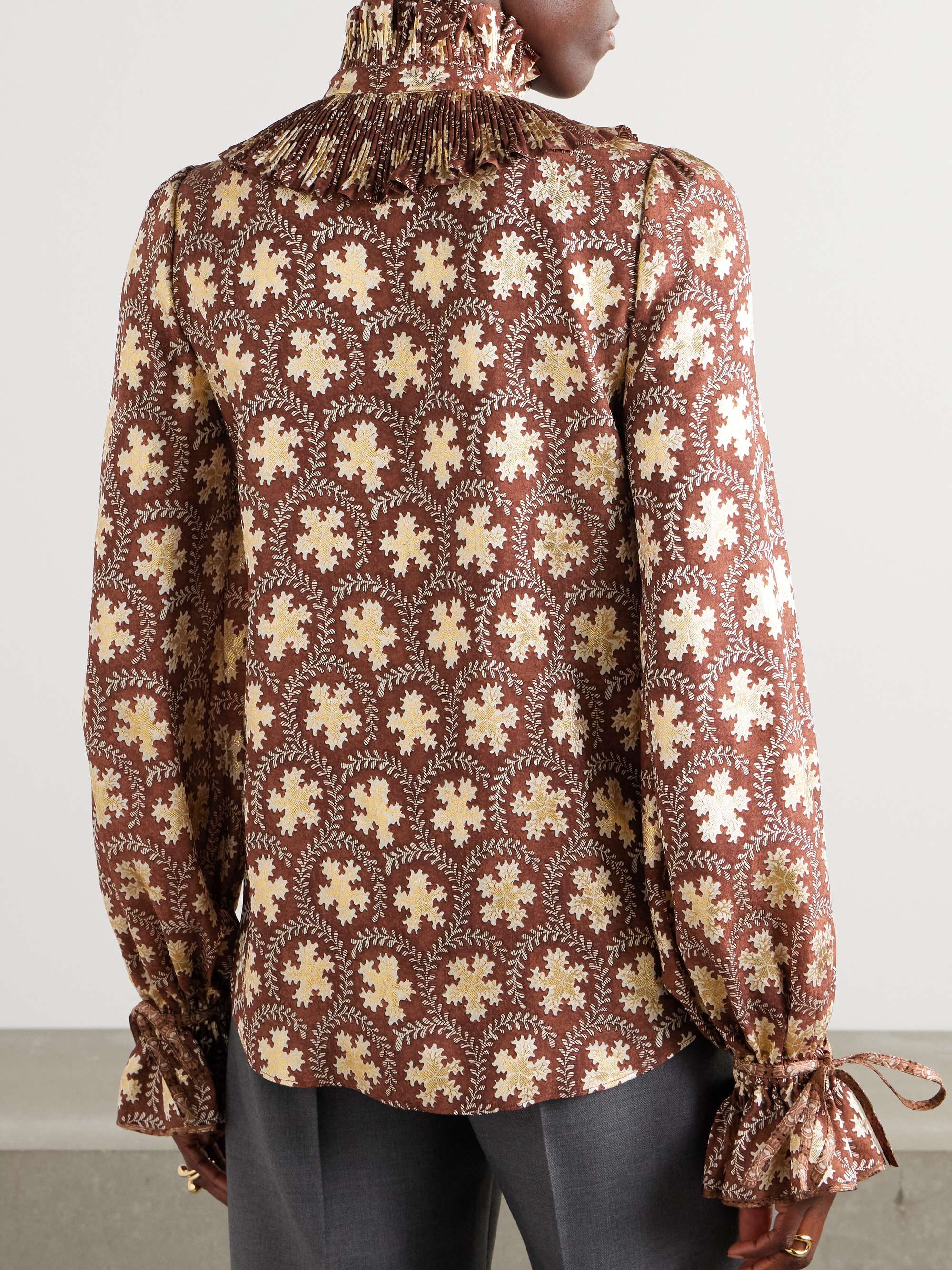 Ruffled metallic silk-blend jacquard blouse view