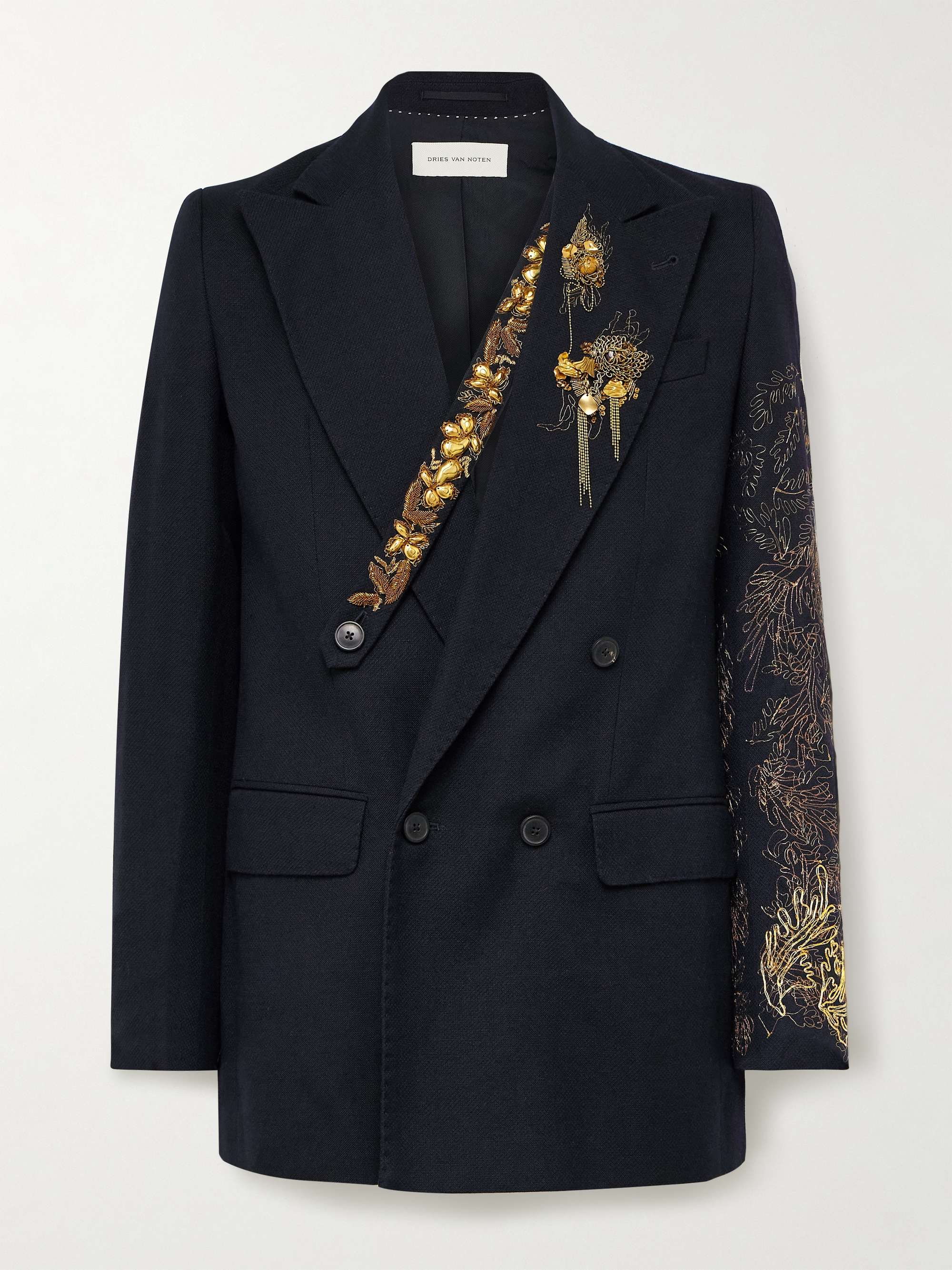 Slim-Fit Double-Breasted Embellished Wool and Linen-Blend Twill Blazer view