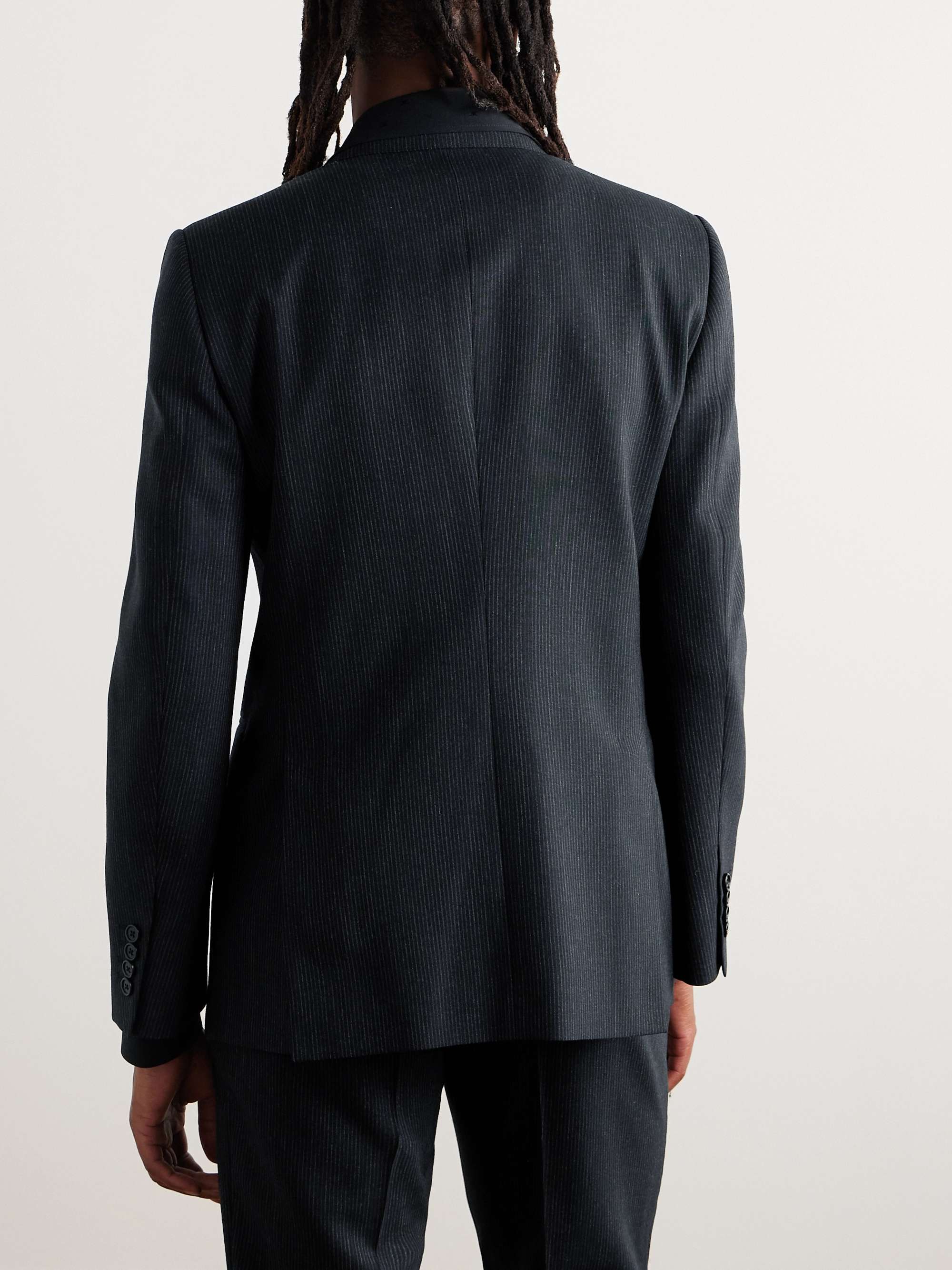 Slim-Fit Double-Breasted Pinstriped Wool Blazer view