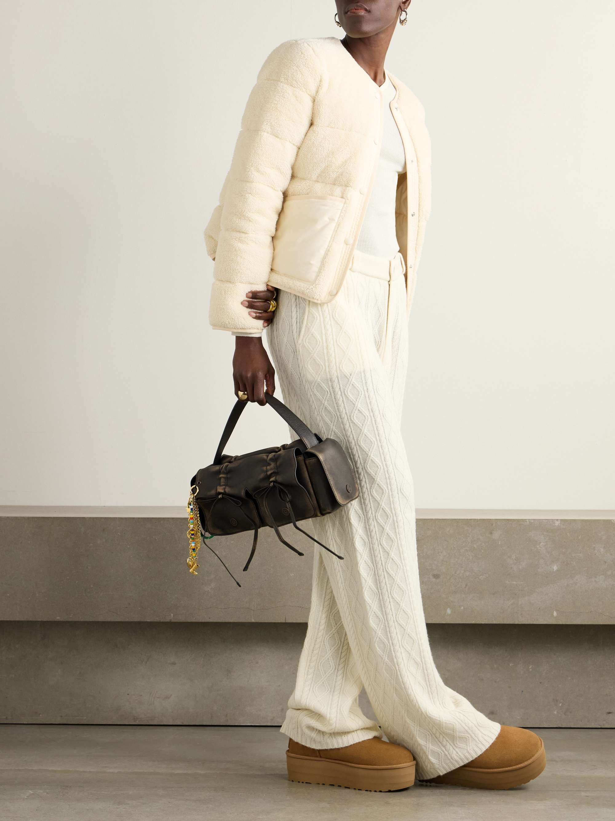 Shell-trimmed quilted cotton-fleece down jacket view