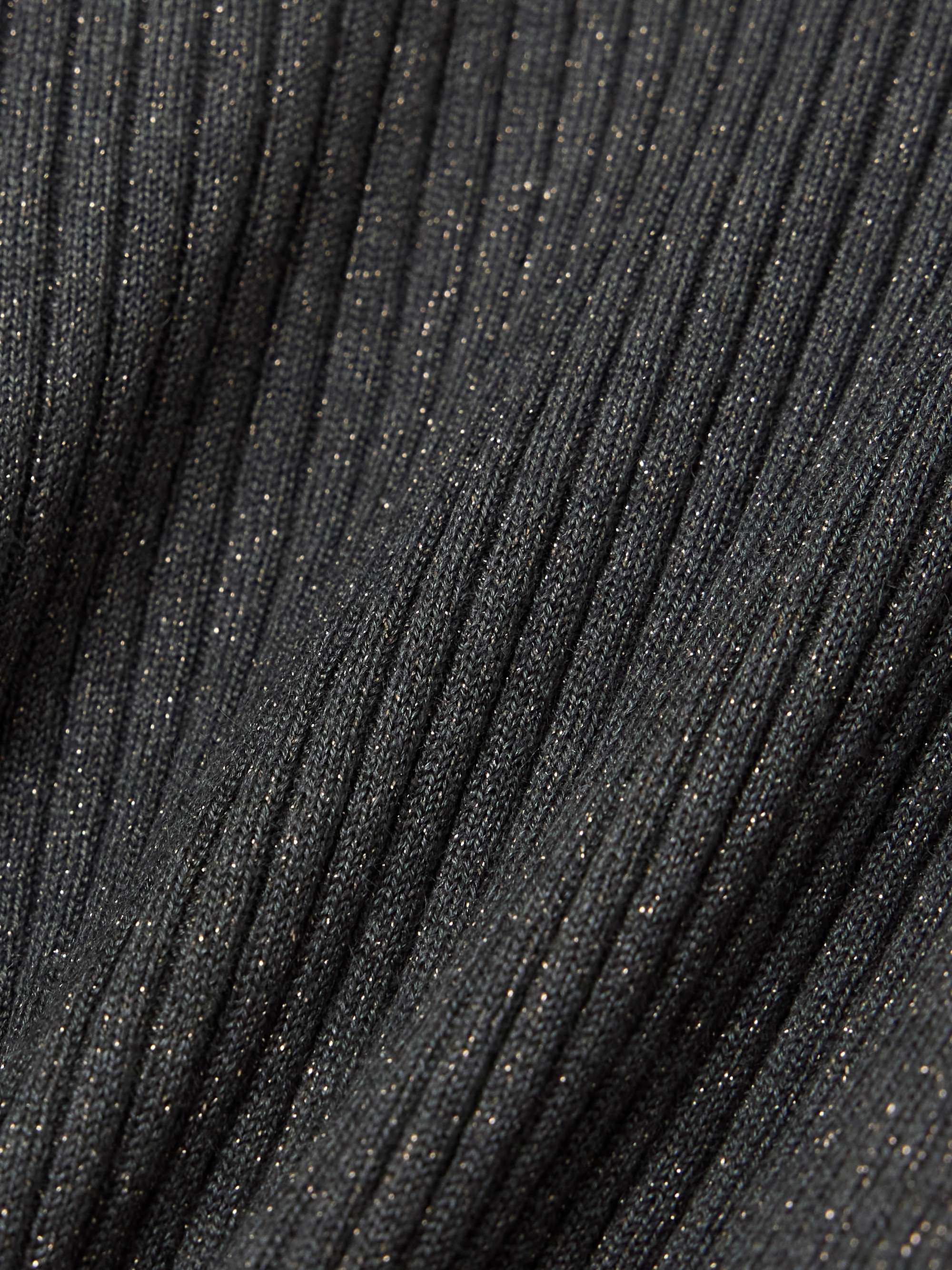 Ribbed metallic cashmere-blend turtleneck sweater view