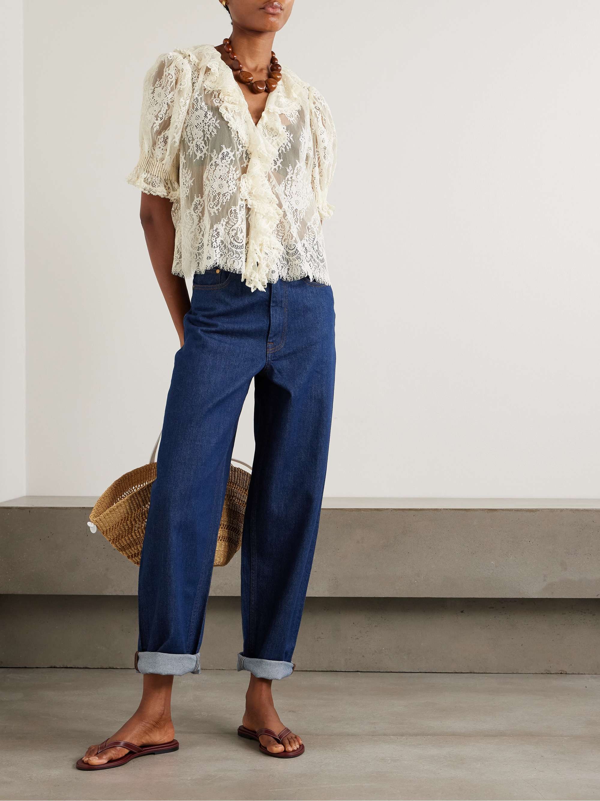 Henri ruffled pintucked lace blouse view