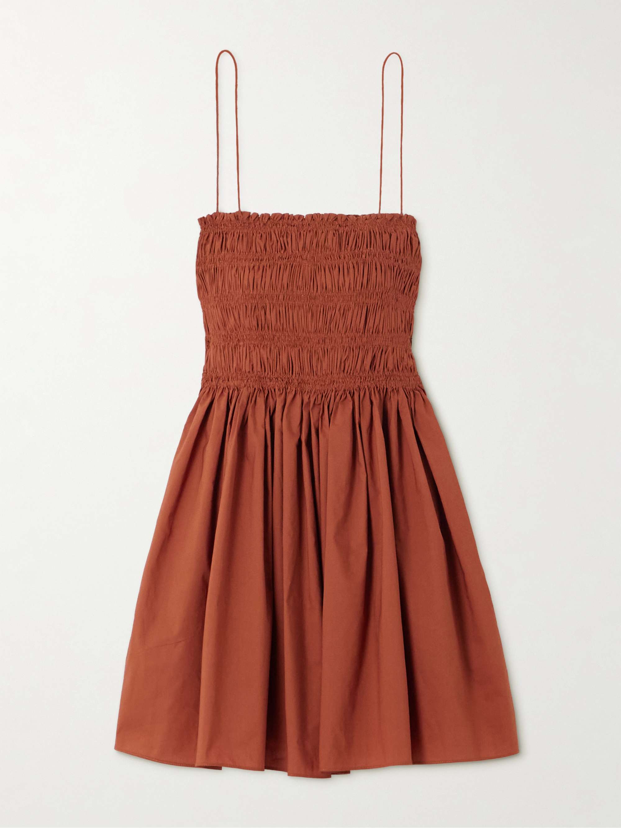 Shirred organic cotton-poplin mini dress view