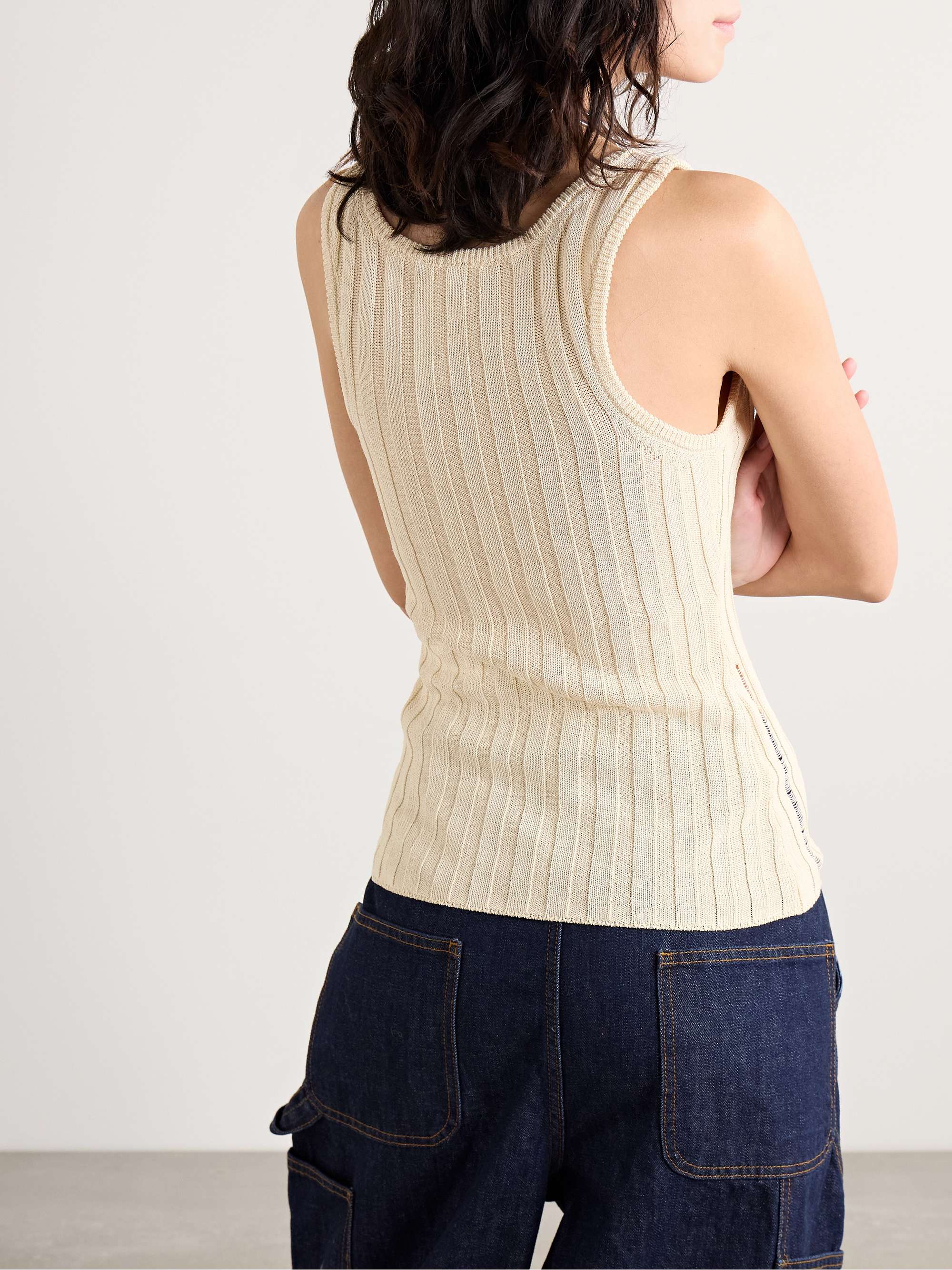 Distressed ribbed organic cotton-blend tank view