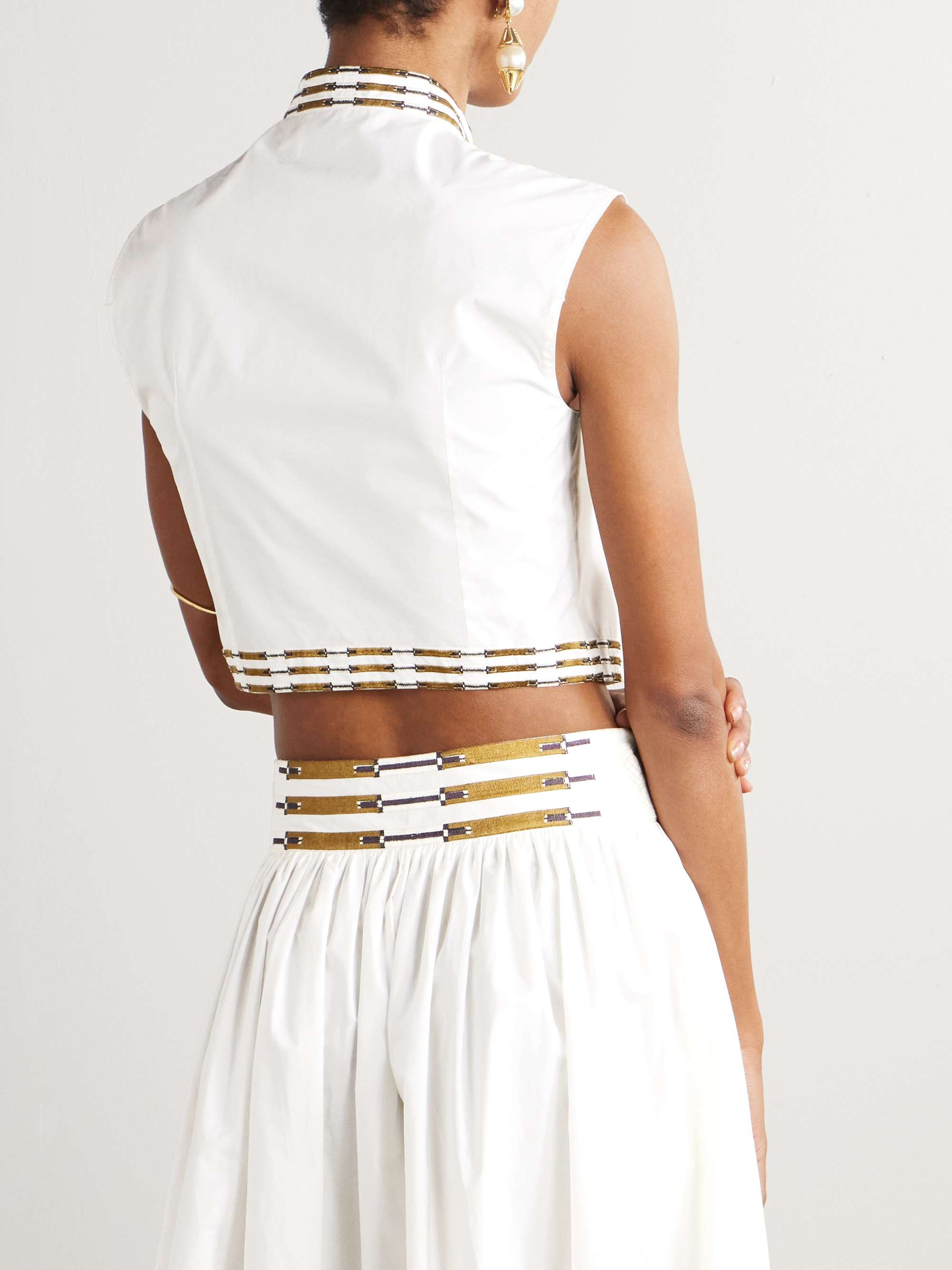 Andorra cropped embroidered cotton-blend poplin top view