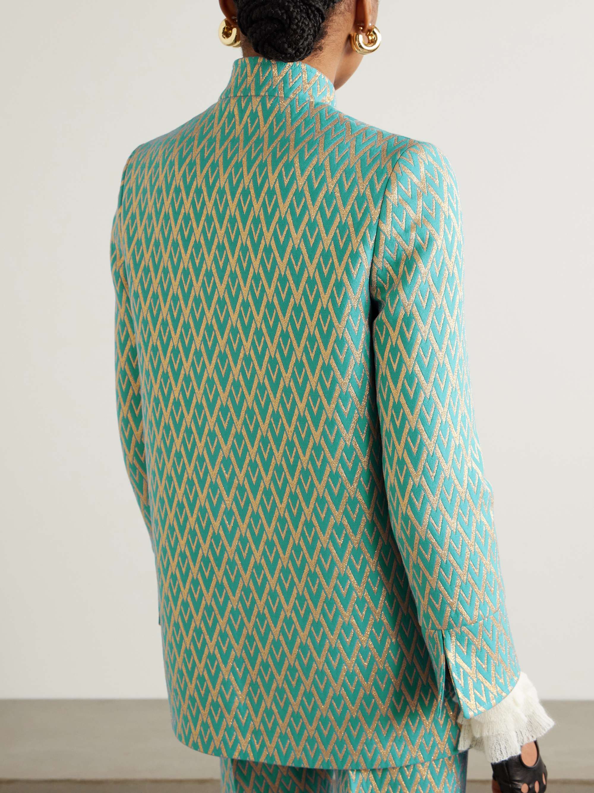 Crystal-embellished metallic wool-blend jacquard jacket view
