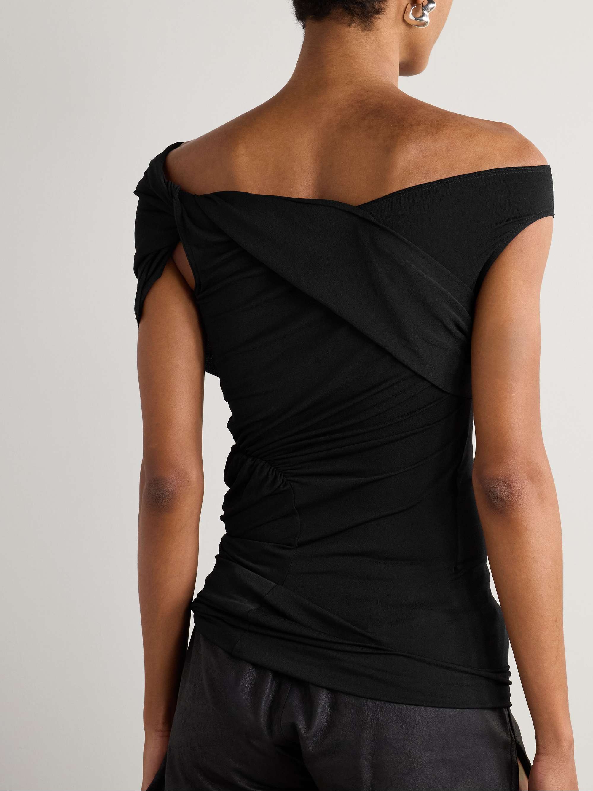 Sahara asymmetric gathered crepe-jersey top view