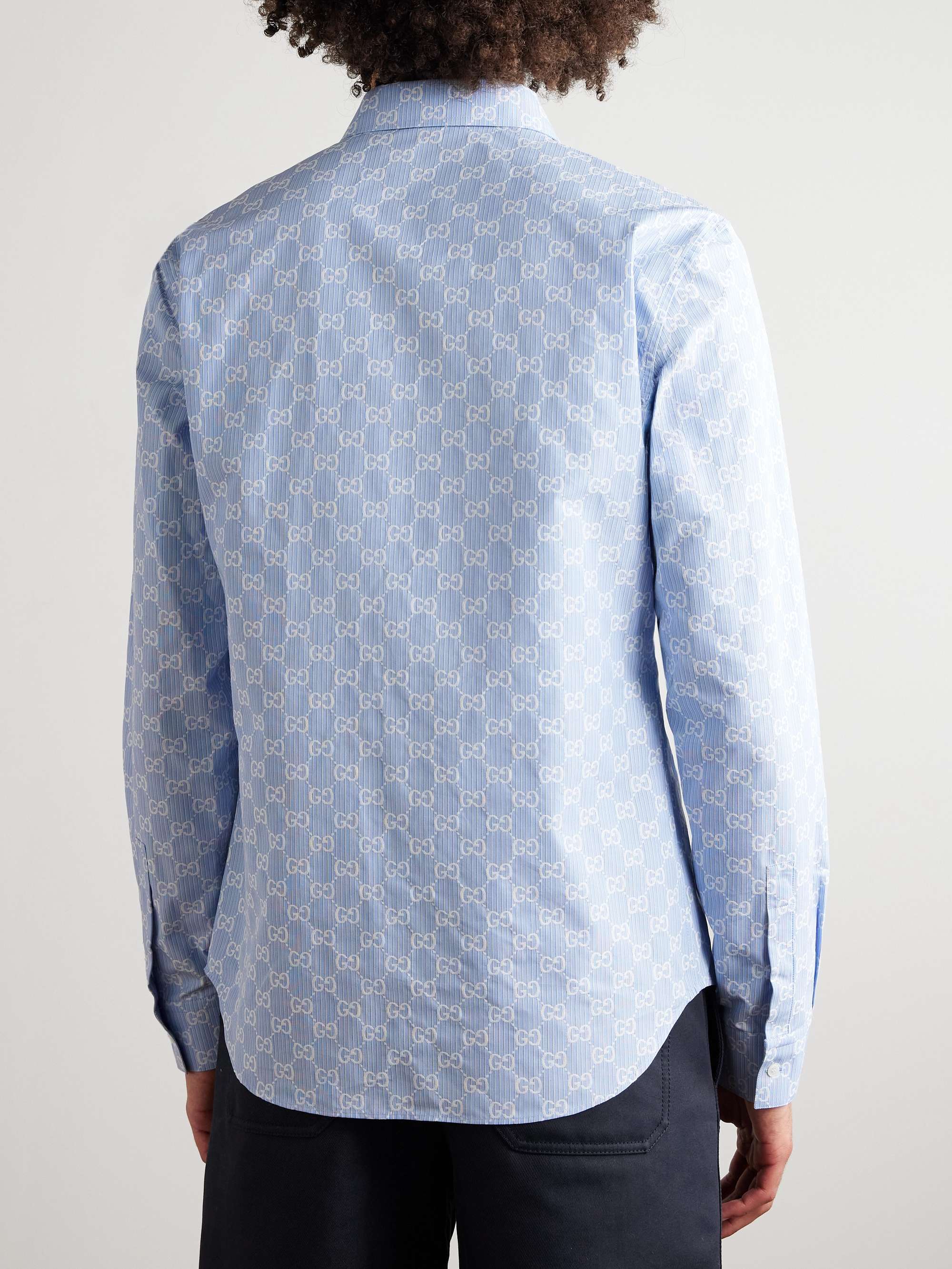 Striped Monogrammed Cotton and Silk-Blend Jacquard Shirt view