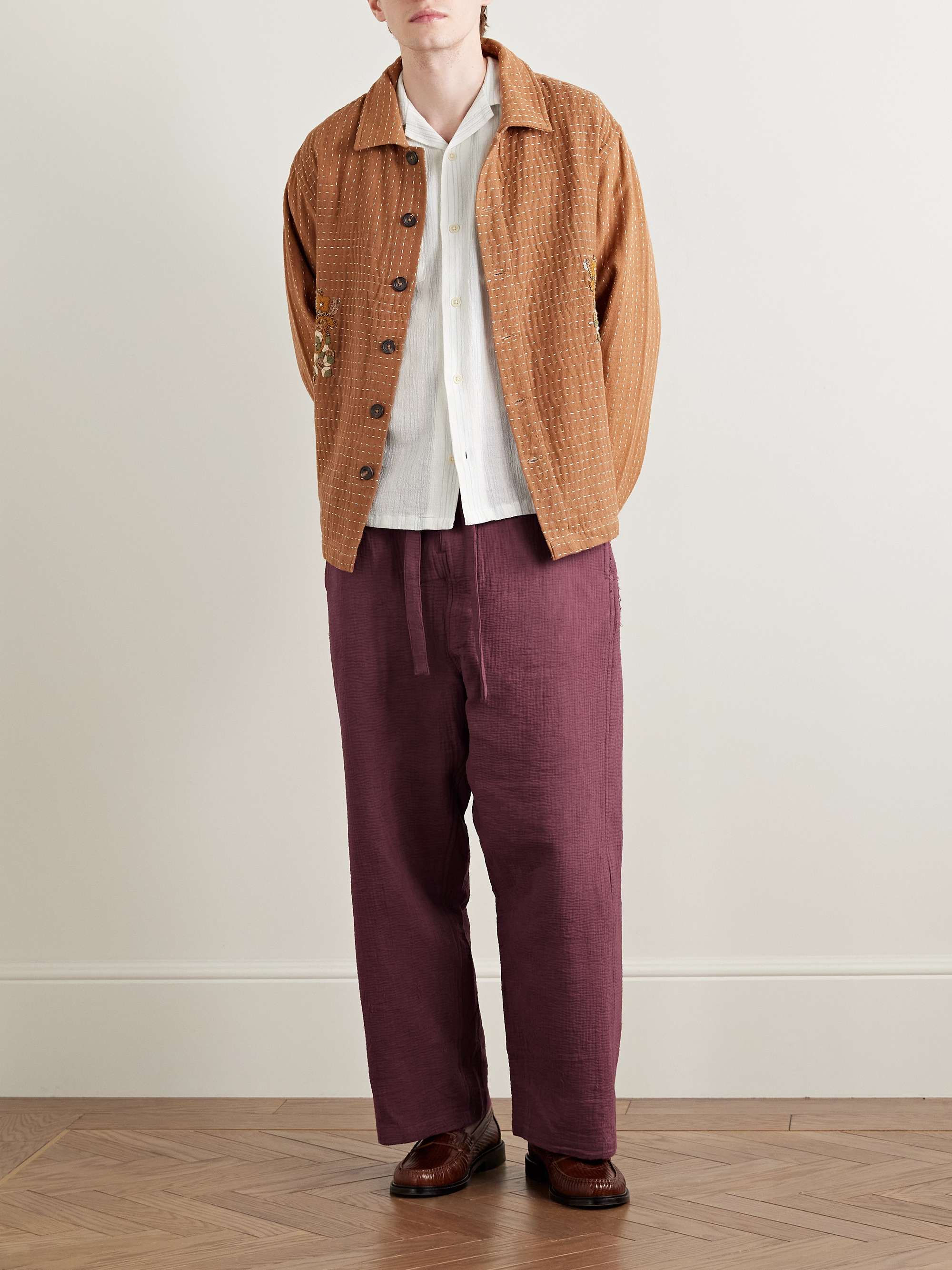 Judo Belted Upcycled Textured-Cotton Trousers view