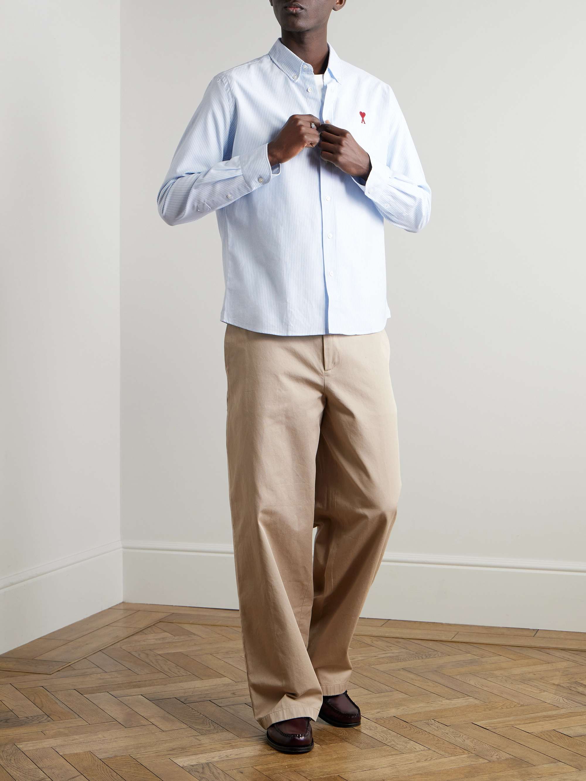 ADC Button-Down Collar Logo-Embroidered Striped Cotton Oxford Shirt view