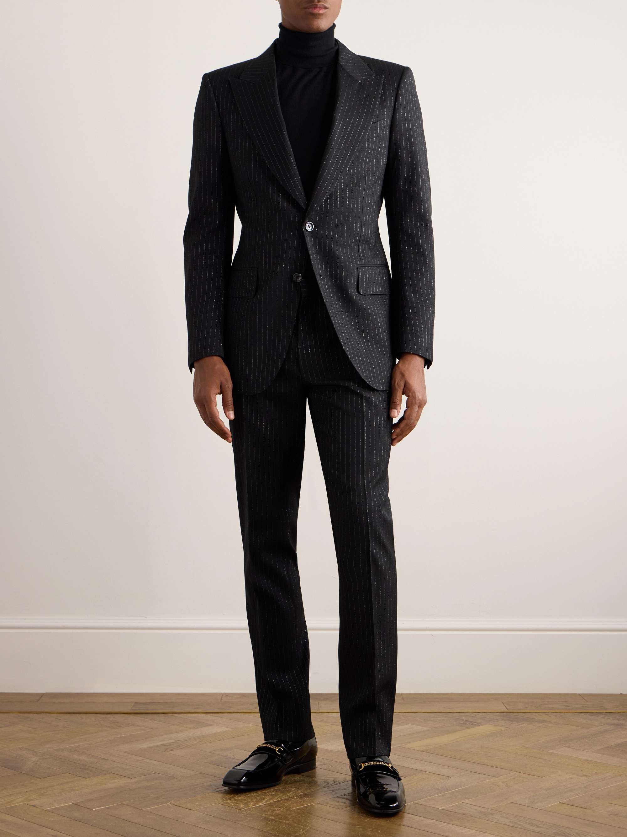 Dyylan Slim-Fit Pinstriped Metallic Wool-Blend Twill Suit Jacket view