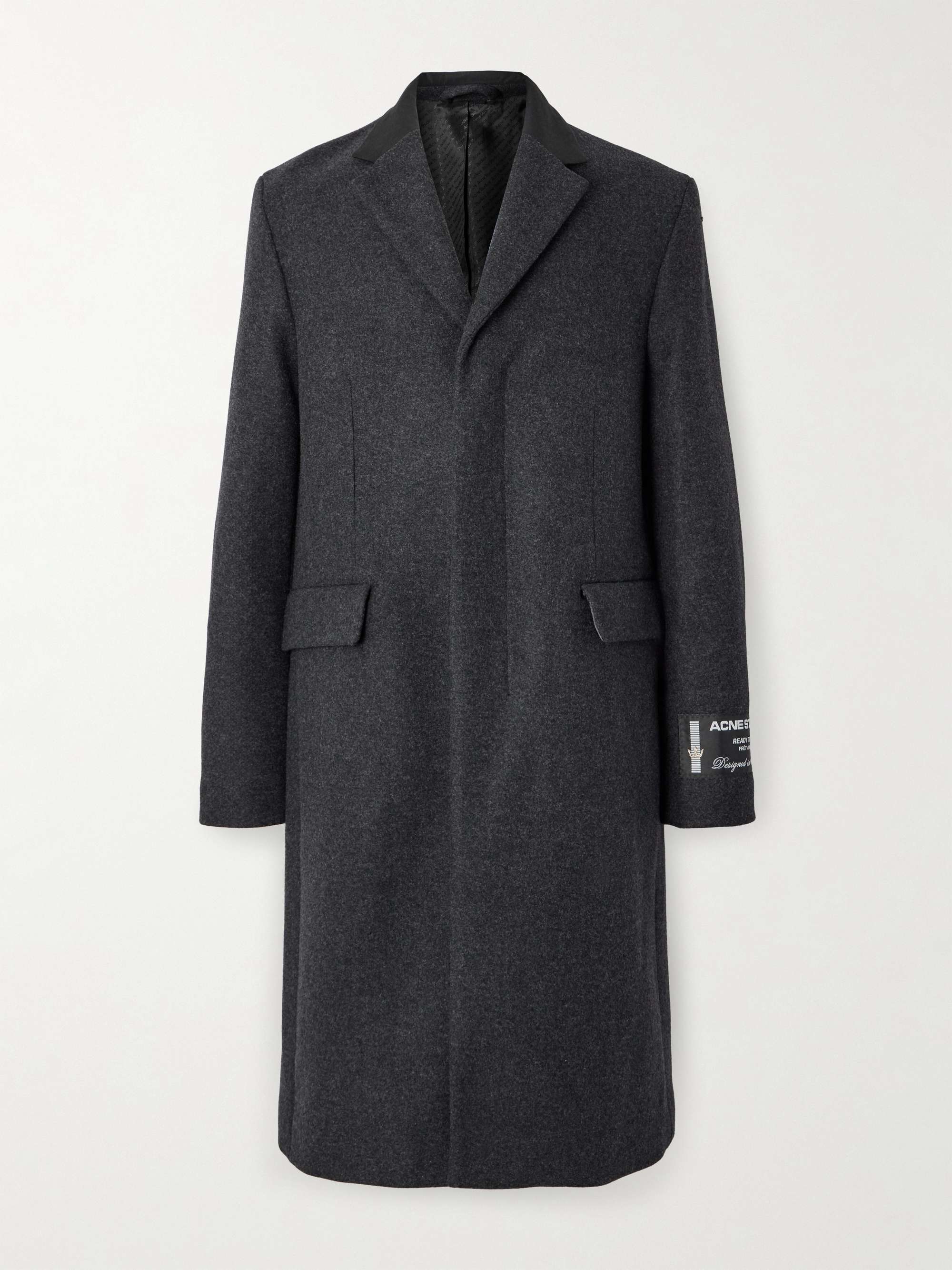 Orkar Logo-Appliquéd Grosgrain-Trimmed Brushed Wool-Blend Coat view