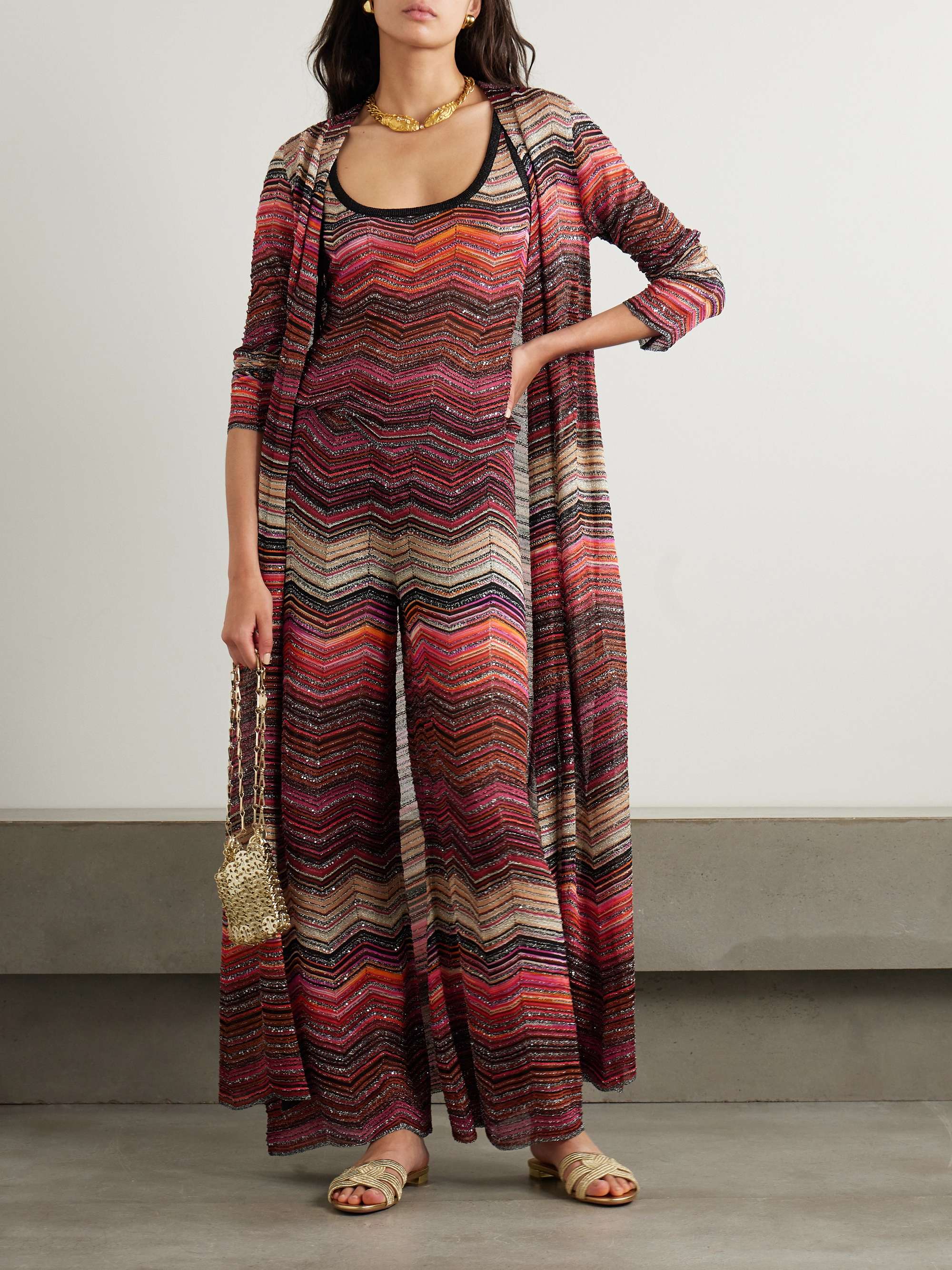 Mare sequined striped metallic crochet-knit wide-leg pants view