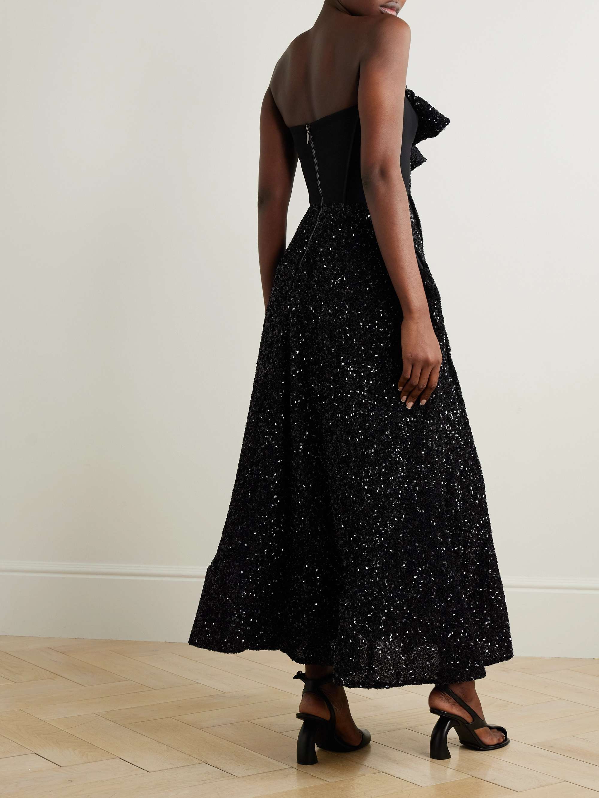 Rotation strapless draped sequined crepe gown view
