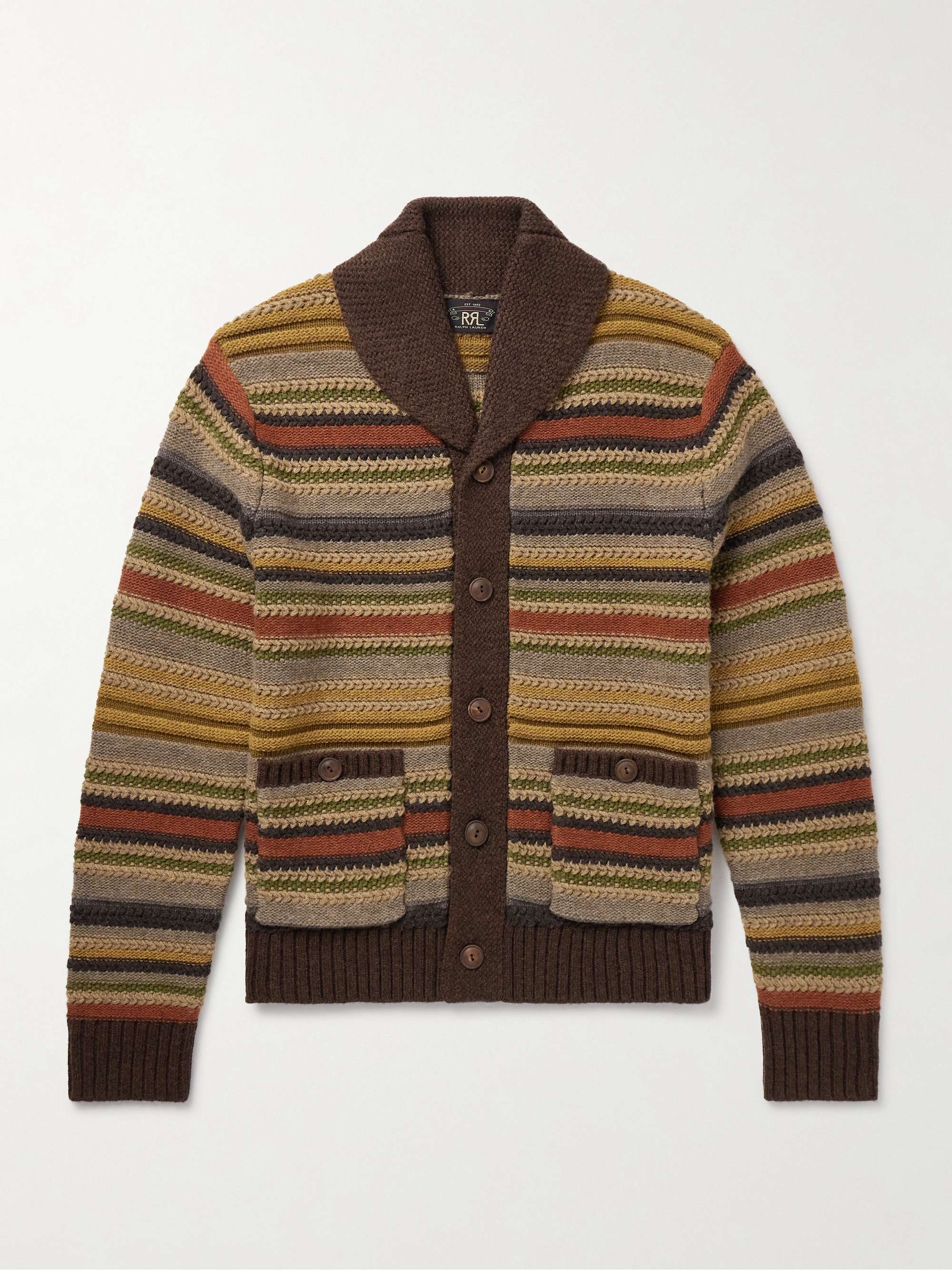 Shawl-Collar Striped Wool Cardigan view