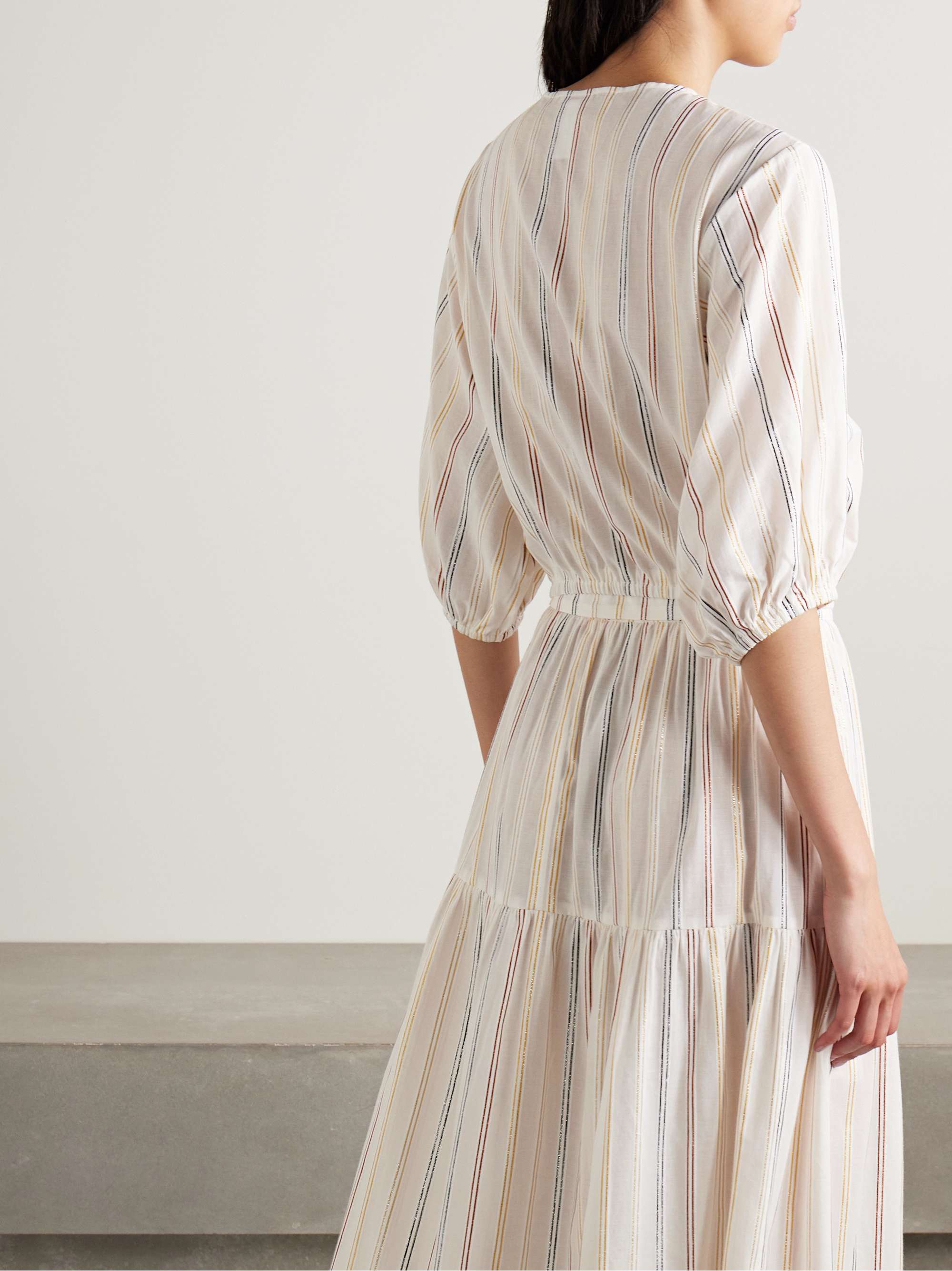 Irisée El Dorado cropped metallic striped cotton-blend voile top view