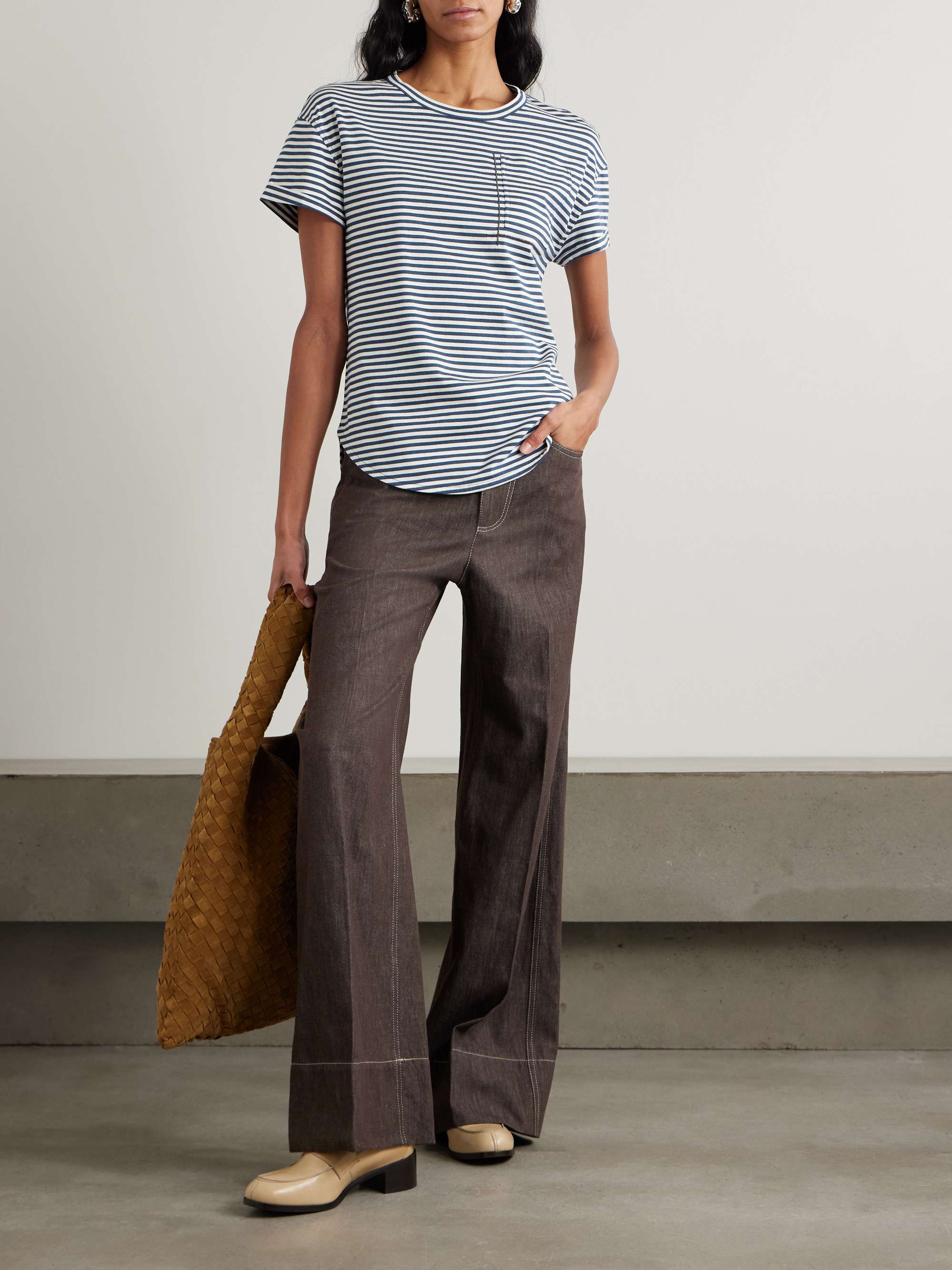 Bead-embellished striped cotton-jersey T-shirt view
