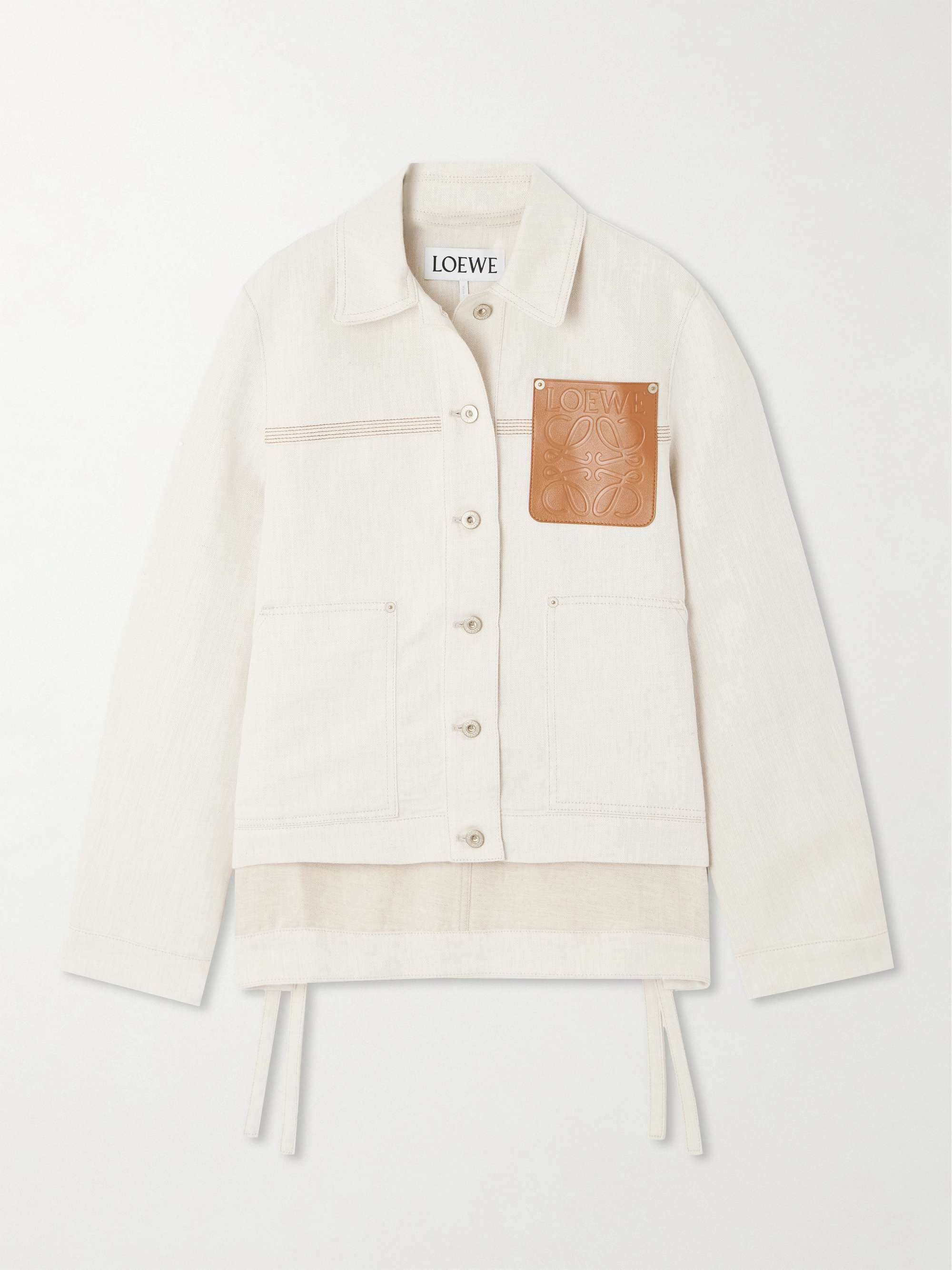 Asymmetric leather-trimmed cotton and linen-blend drill jacket view