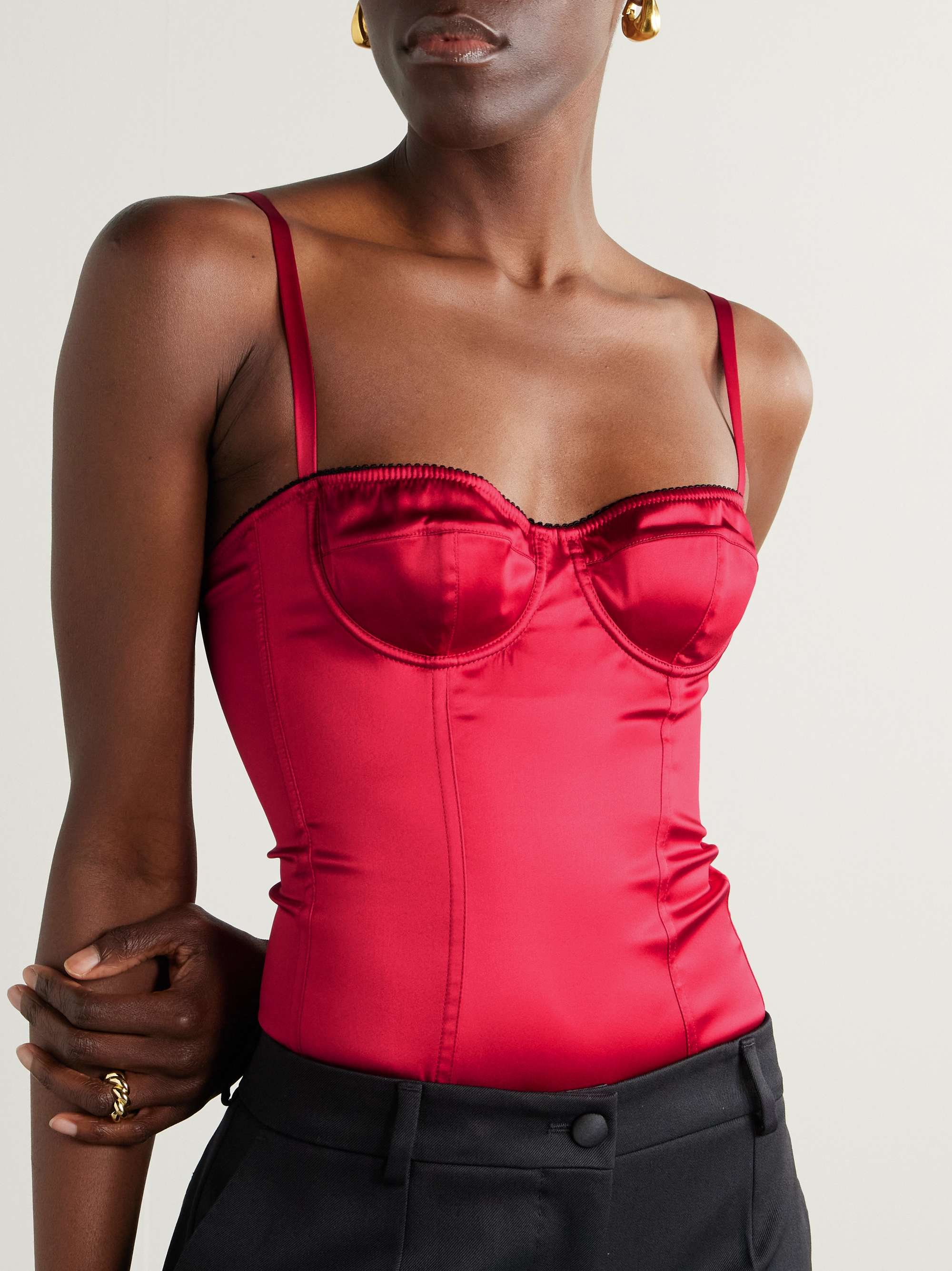 Underwired picot-trimmed stretch-silk satin bodysuit view