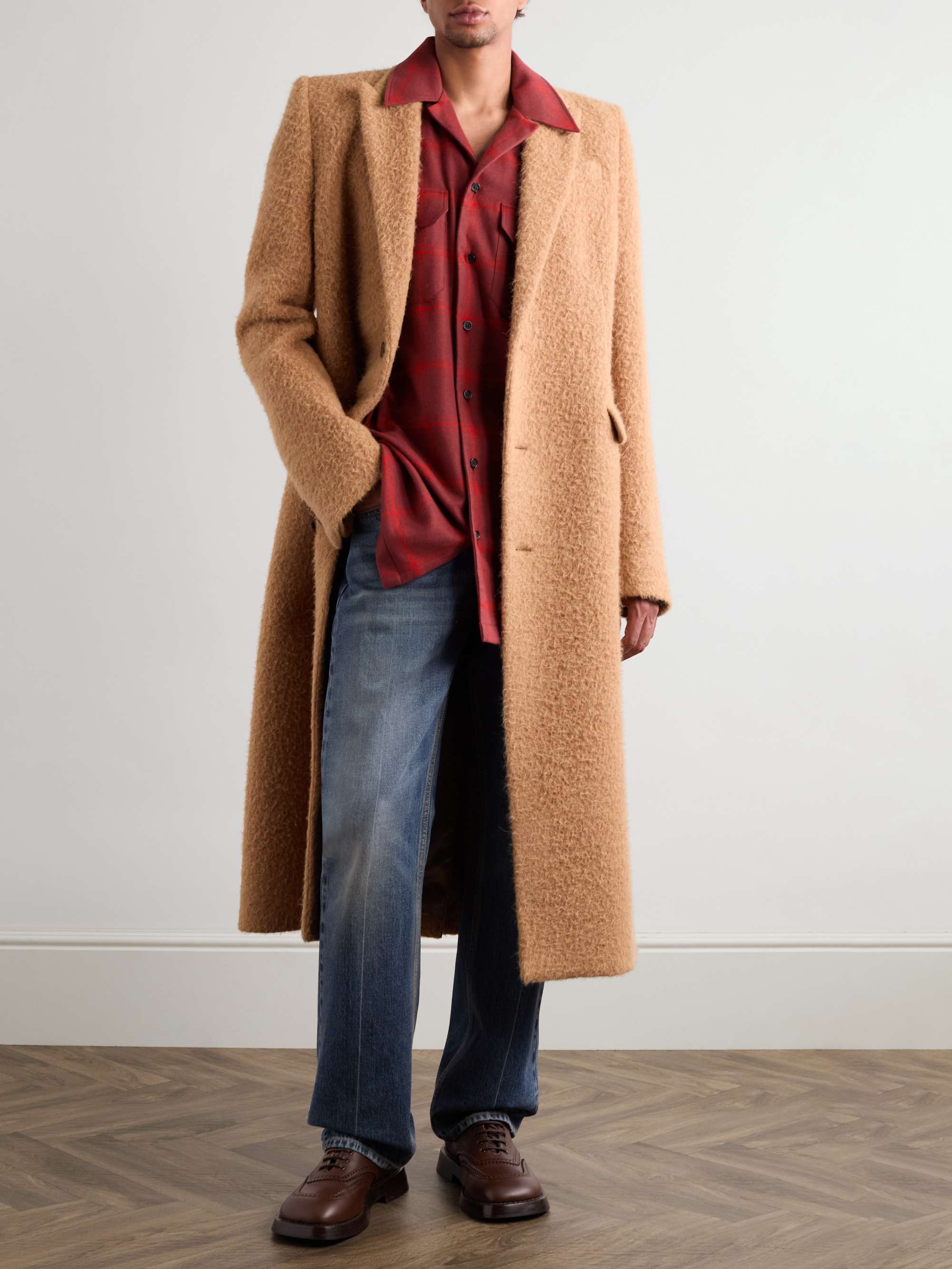 Oversized Camp-Collar Harness-Detailed Checked Cotton-Twill Shirt view