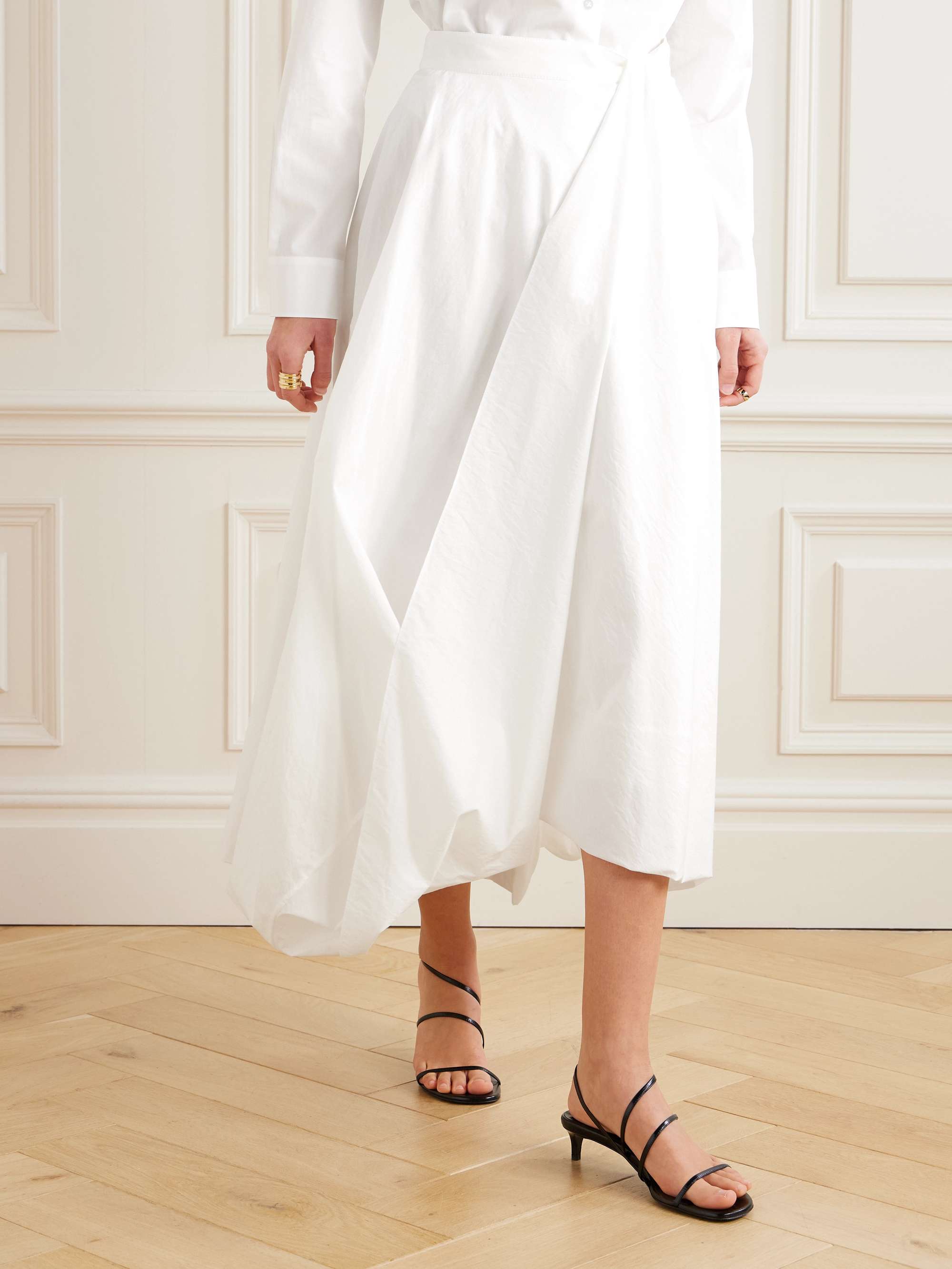 Gathered cotton-blend midi skirt view