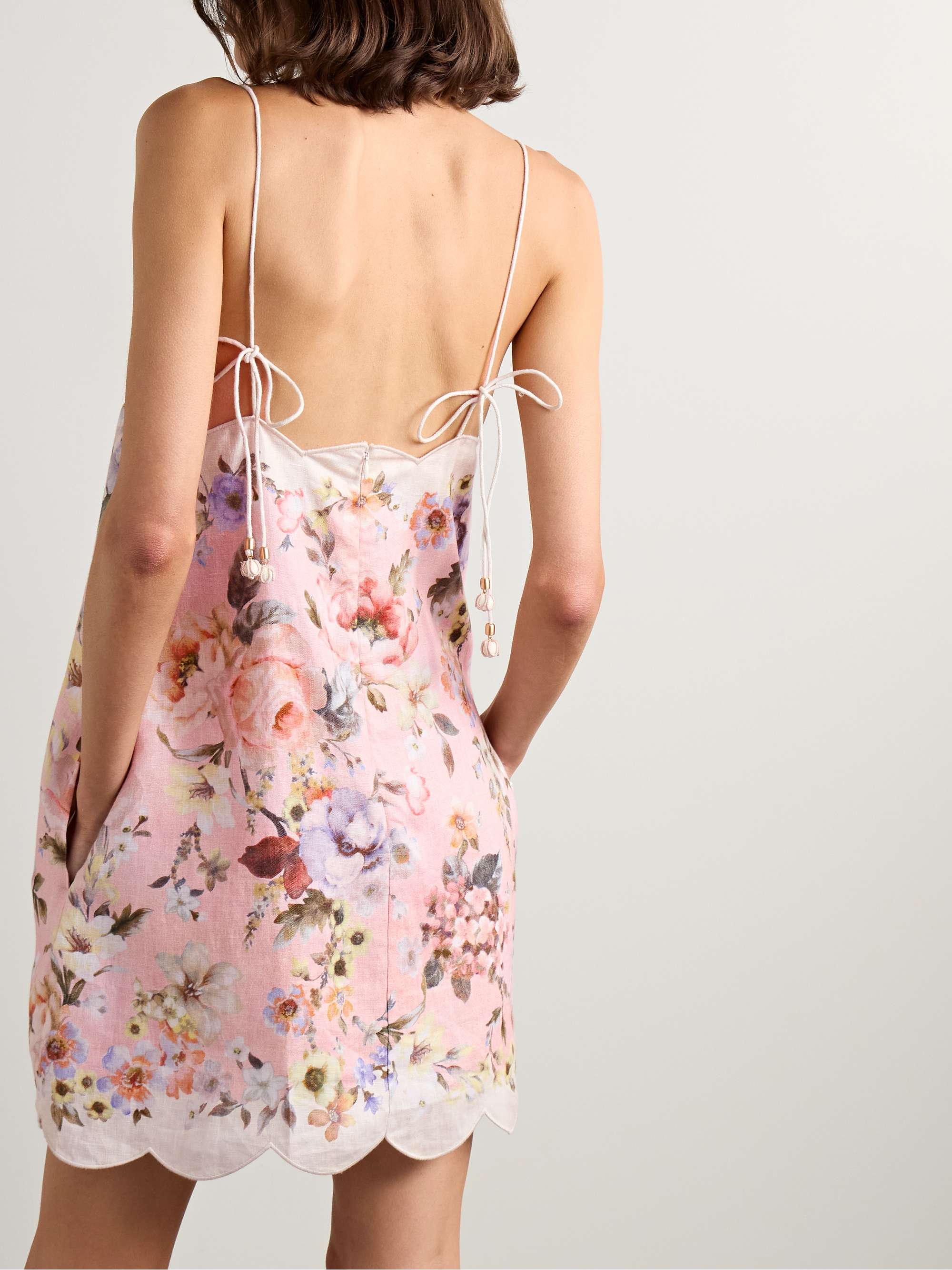 Acacia scalloped floral-print linen mini dress view