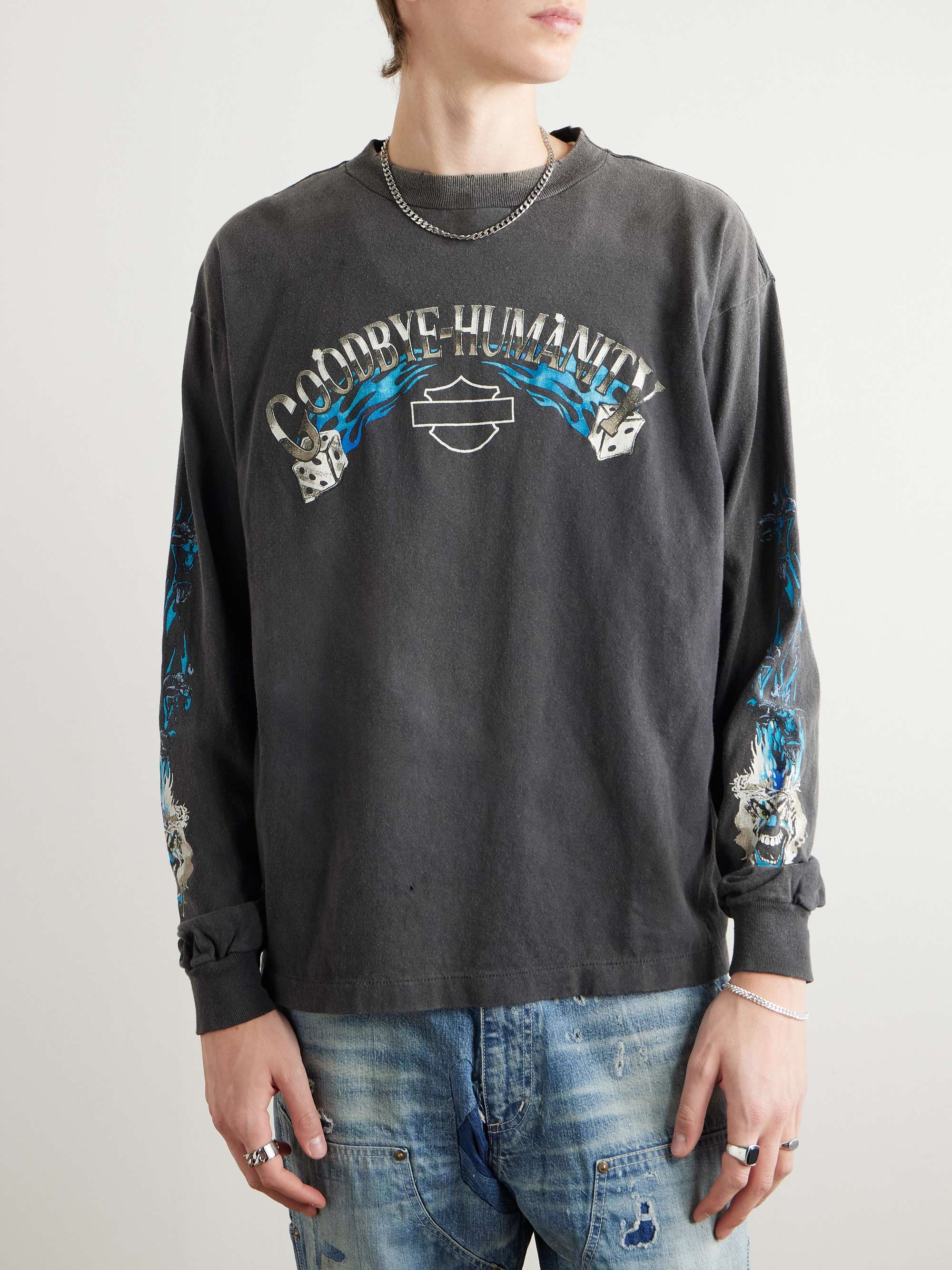 Goodbye Humanity Dice Distressed Printed Cotton-Jersey T-Shirt view
