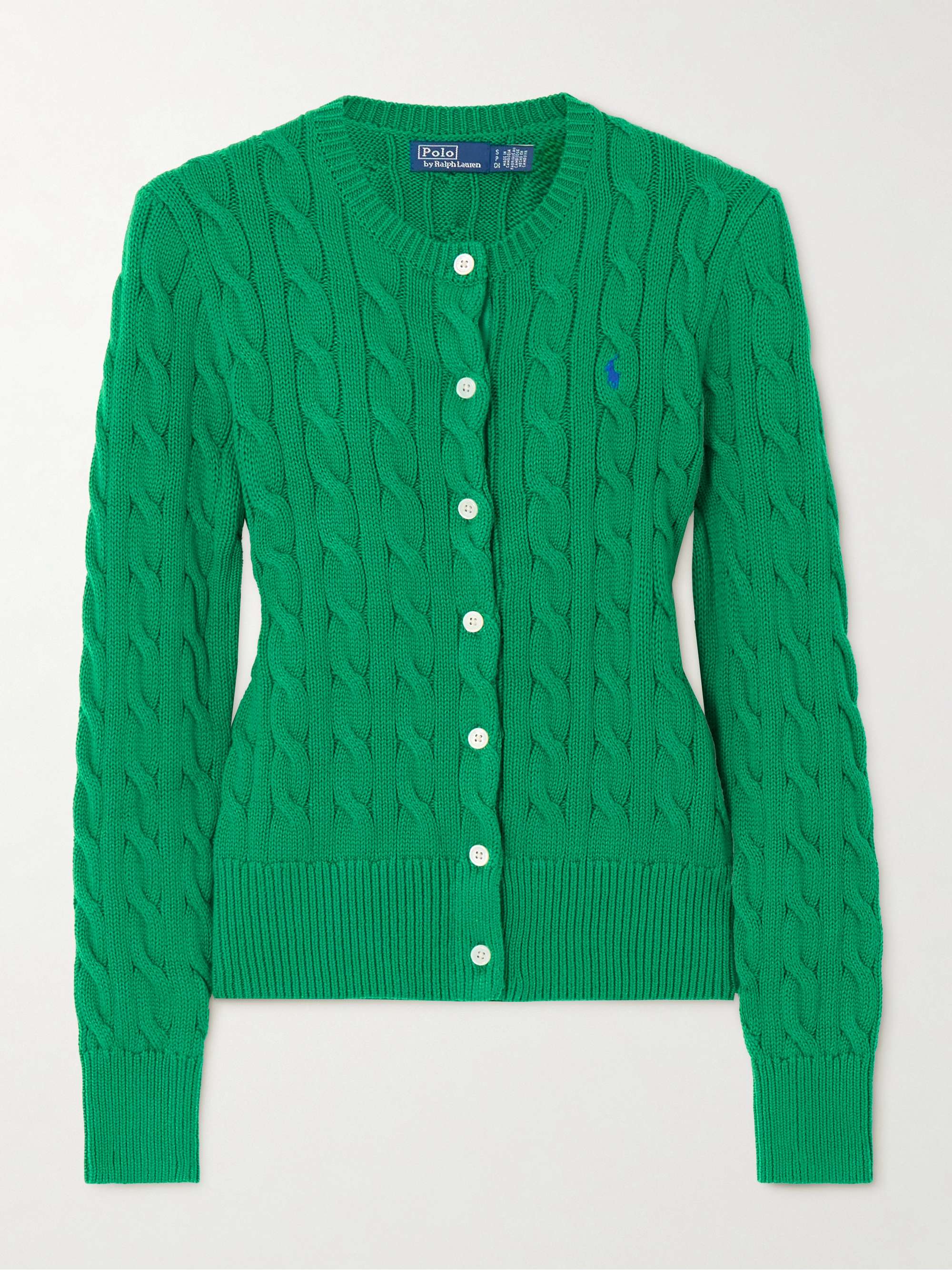 Embroidered cable-knit cotton cardigan view