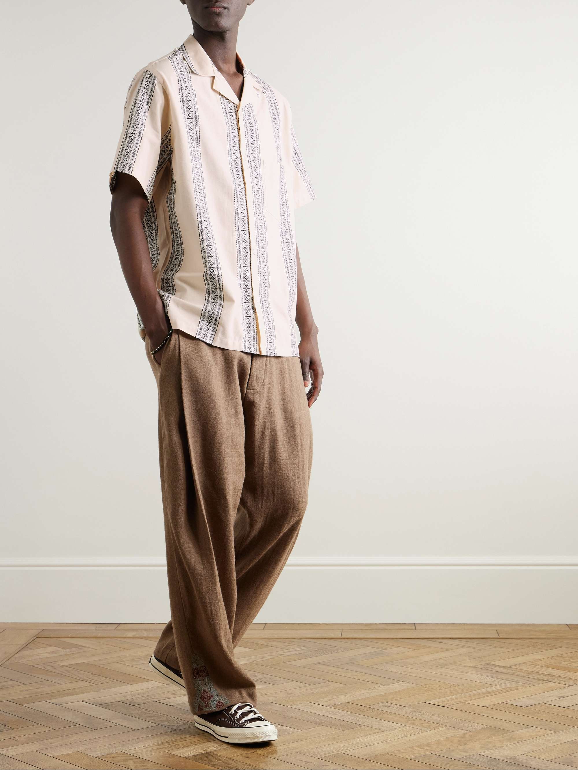 Melissa Convertible-Collar Striped Cotton-Jacquard Shirt view