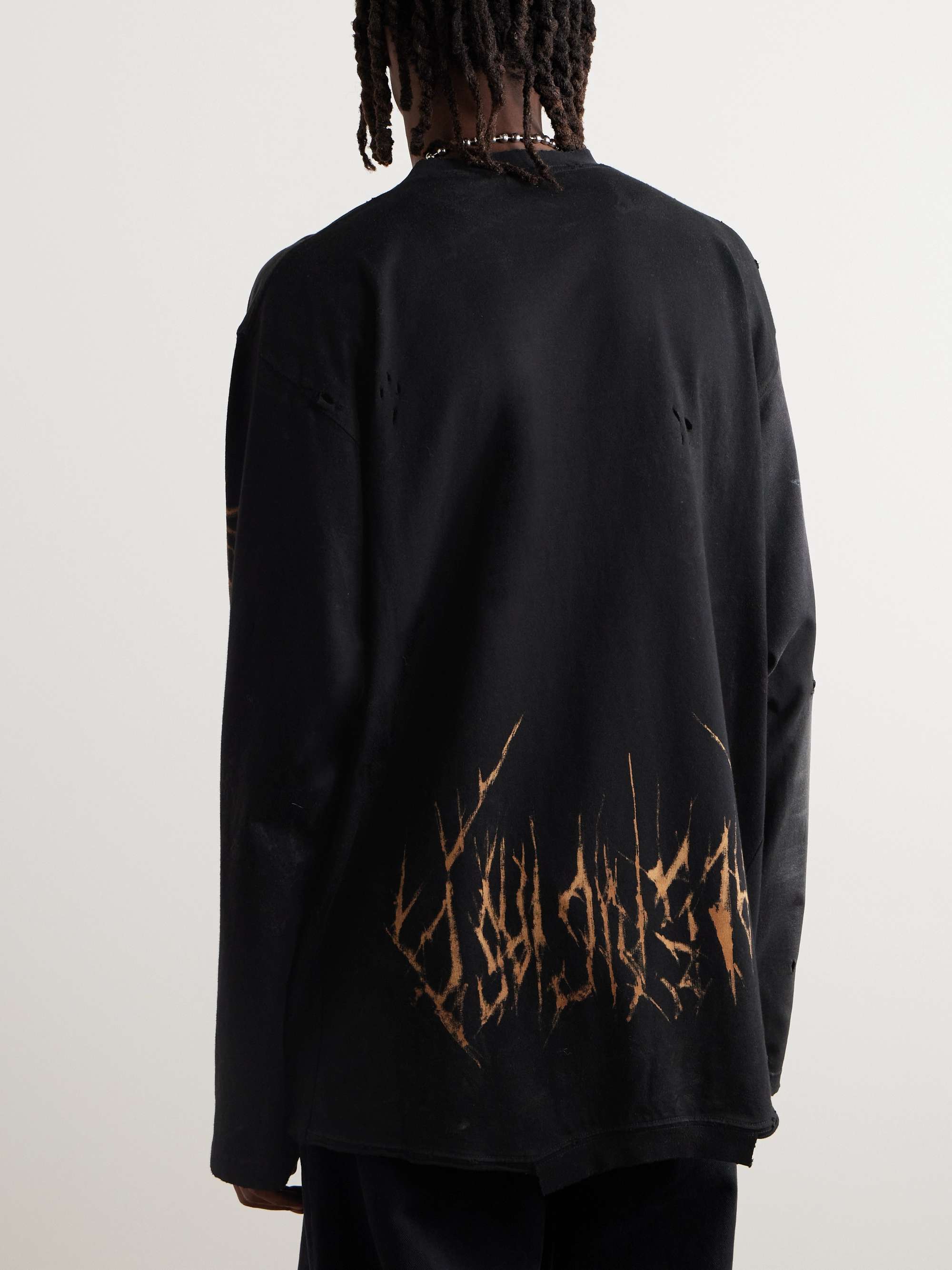 Oversized Distressed Logo-Print Stretch-Cotton Jersey T-Shirt view