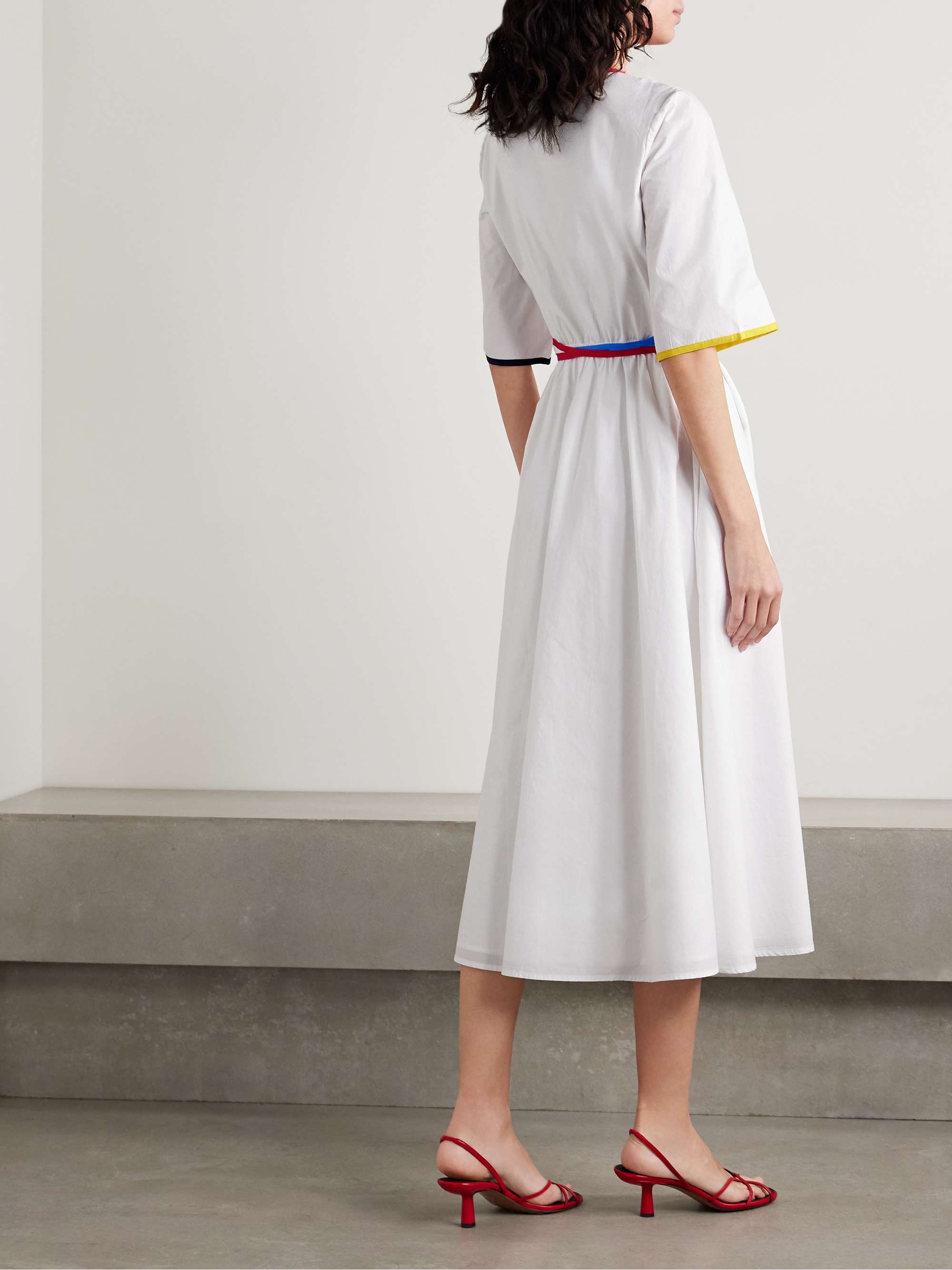 Ribbon grosgrain-trimmed cotton-poplin midi wrap dress view