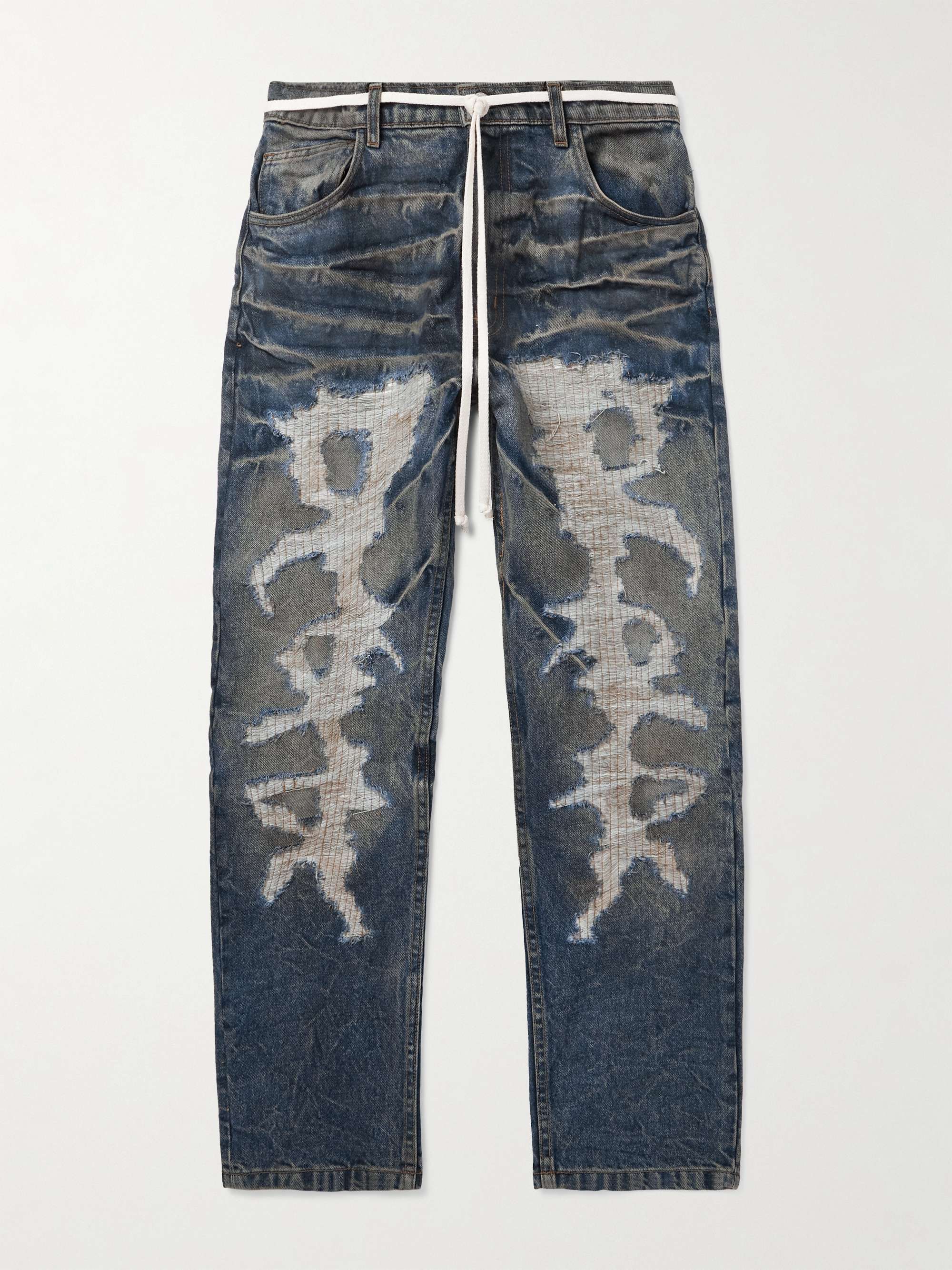 Fathers Engine Slim-Fit Straight-Leg Belted Distressed Jeans view