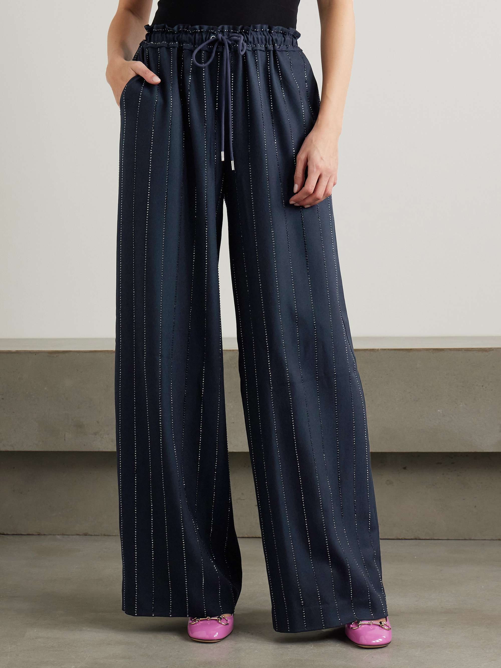 Crystal-embellished pinstriped wide-leg crepe pants view