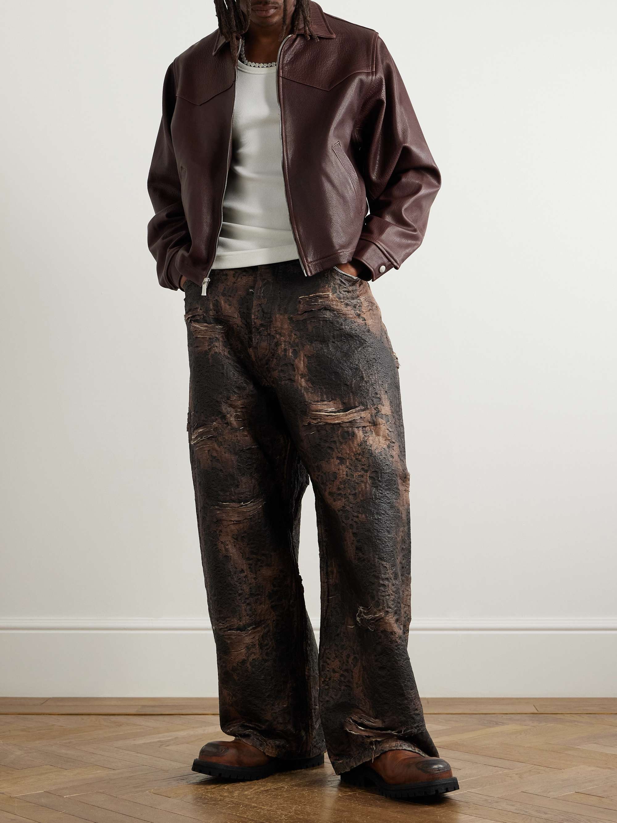 Wide-Leg Distressed Coated Jeans view