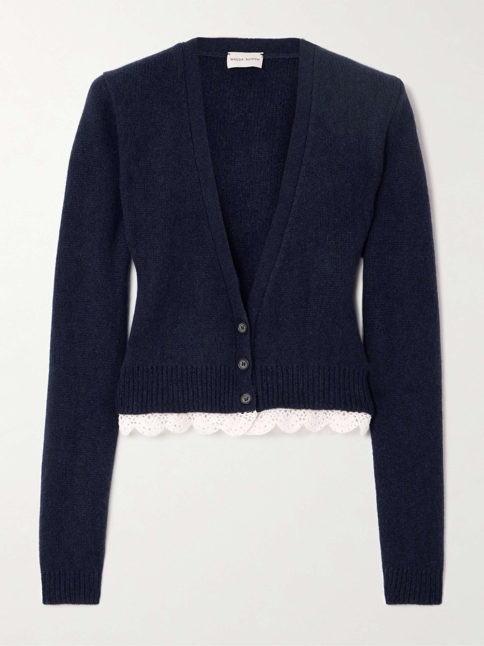 Cropped crochet-trimmed cashmere cardigan view