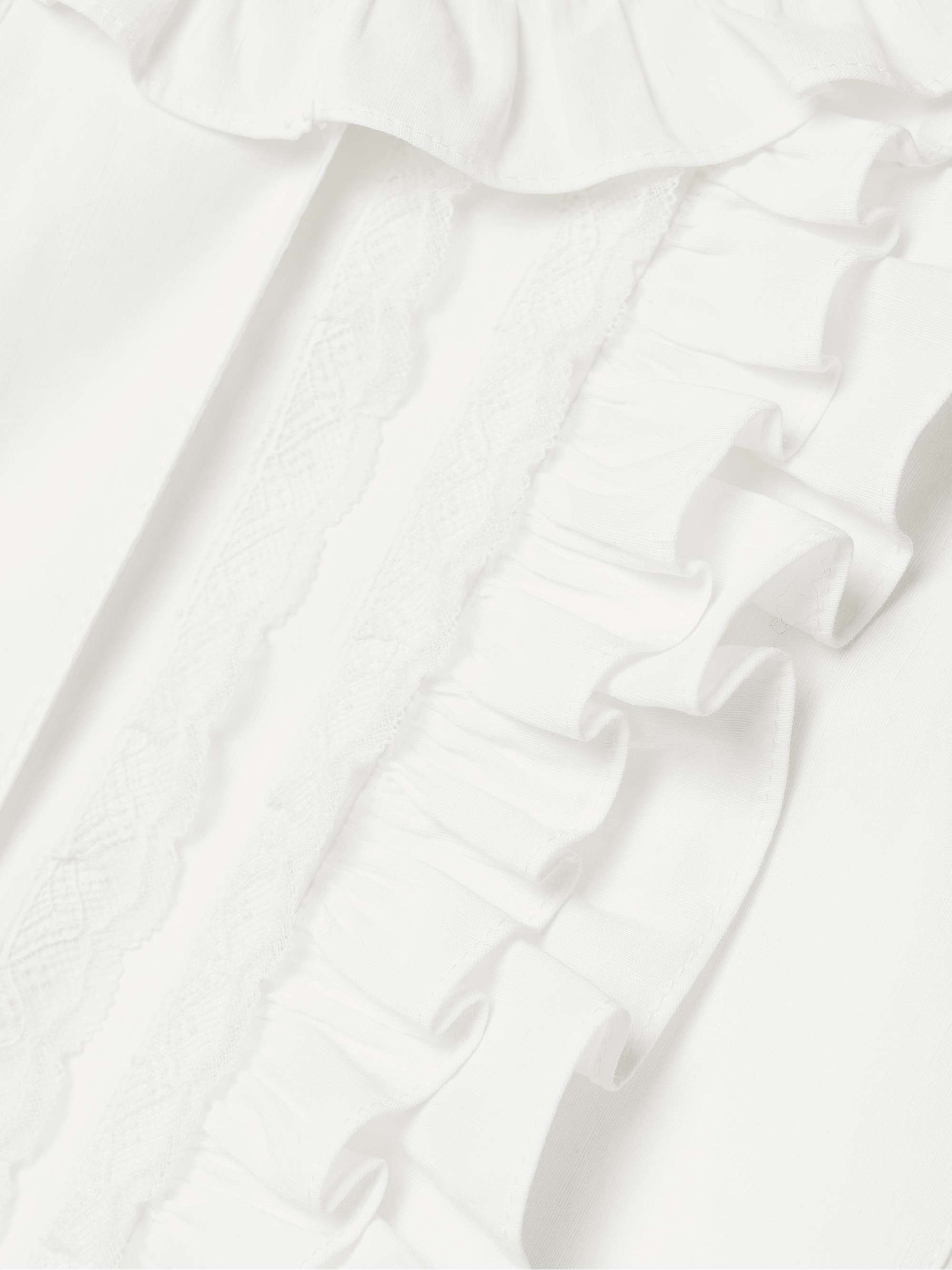 Lace-trimmed ruffled cotton, linen and silk-blend mini shirt dress view